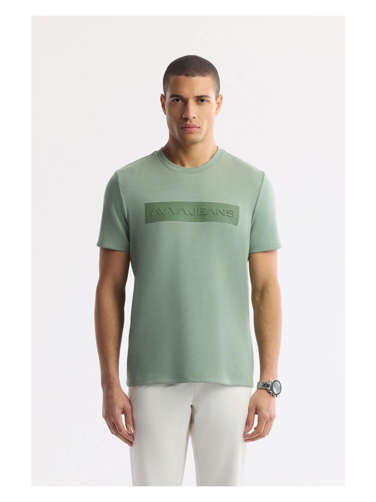 AVVA Erkek Nil Yeşili Bisiklet Yaka Bi-Stretch İnterlok Regular Fit T-Shirt A51Y1021