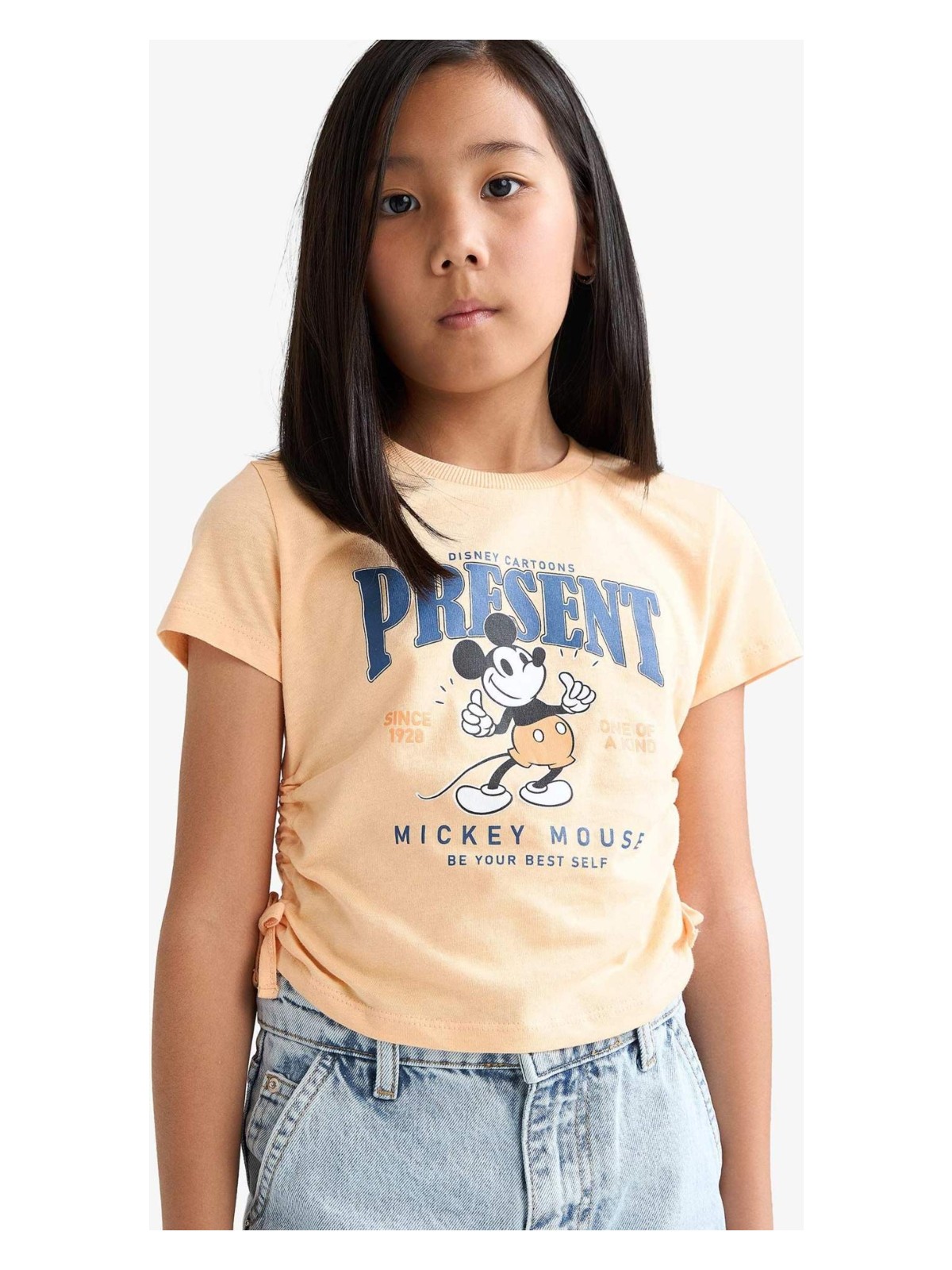 DeFacto Disney Mickey & Minnie Fitted Bisiklet Yaka Kısa Kollu Tişört Kız Çocuk F1097A825AU