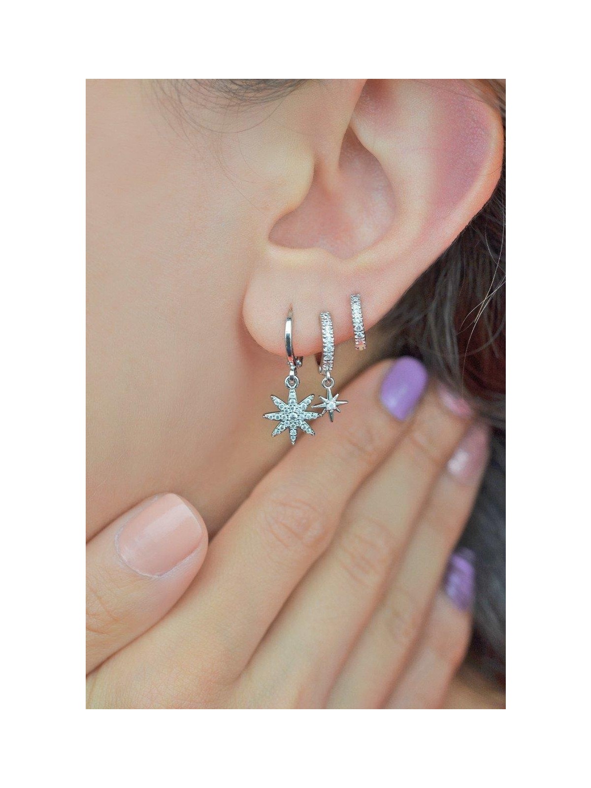 Sacce Scarves & Accessories Gümüş Renkli Kutup Yıldızı Üçlü Set Küpe