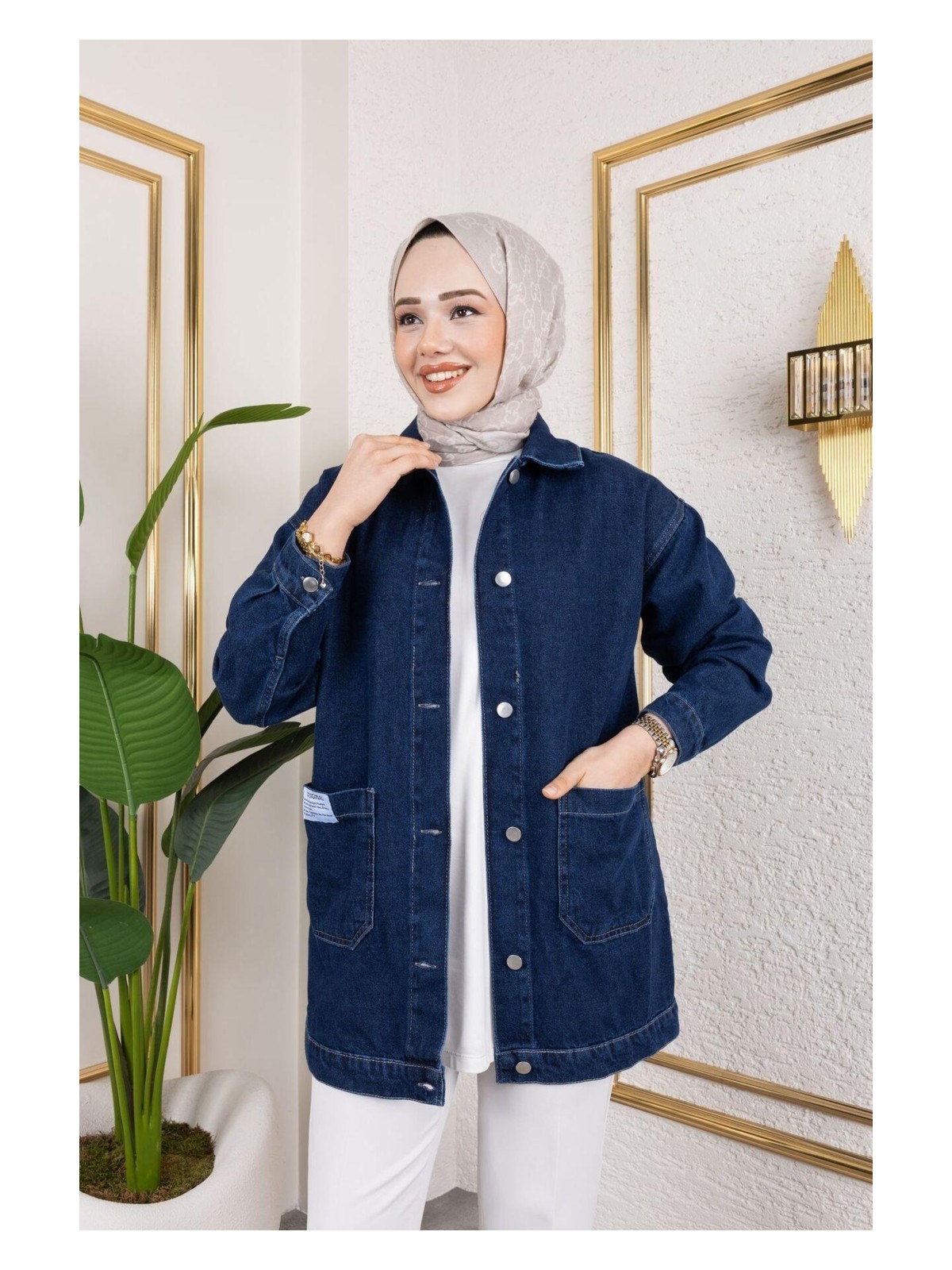 Harman Butik Kadın Cepli Düğmeli Kot Ceket - Görsel 6