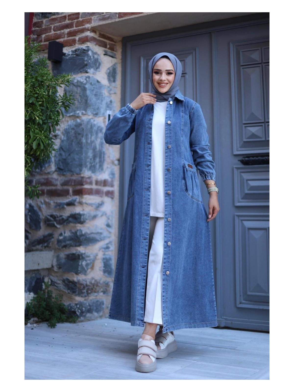 Harma Time Butik Kadın Düğmeli Cepli Kar Yıkamalı Denim Kot Kap