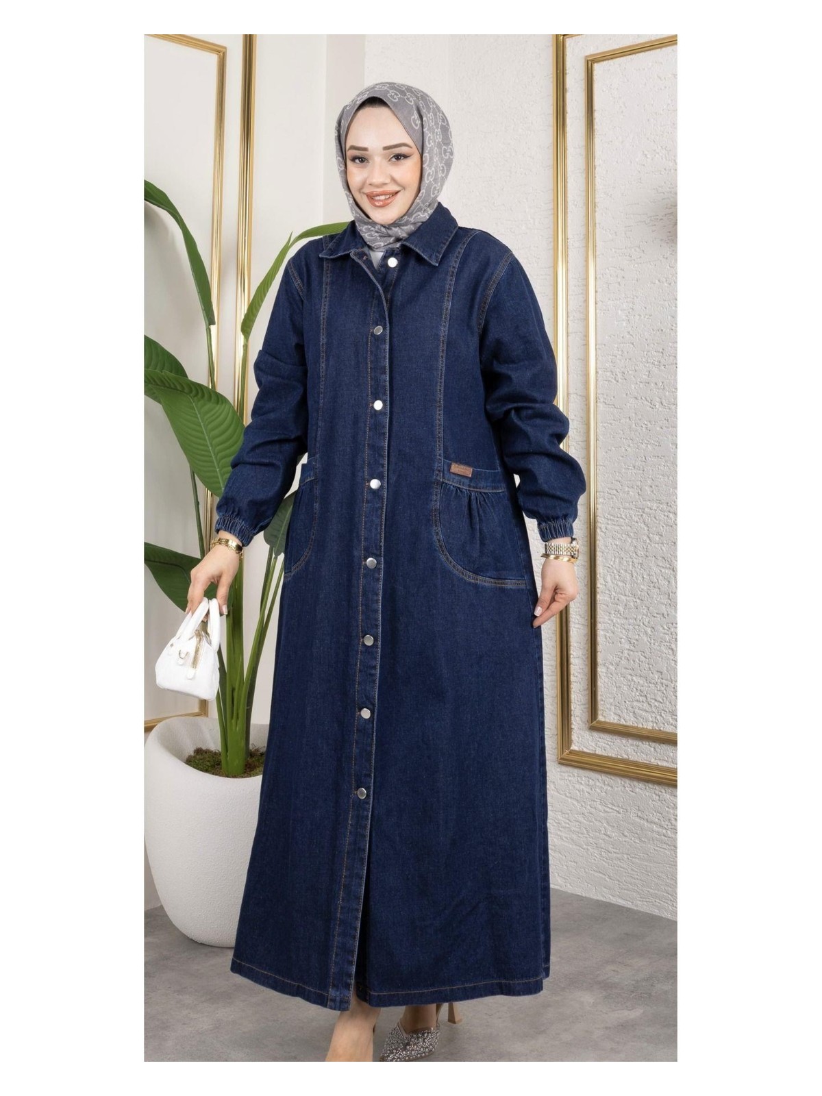 Harma Time Butik Kadın Düğmeli Cepli Kar Yıkamalı Denim Kot Kap - Görsel 4