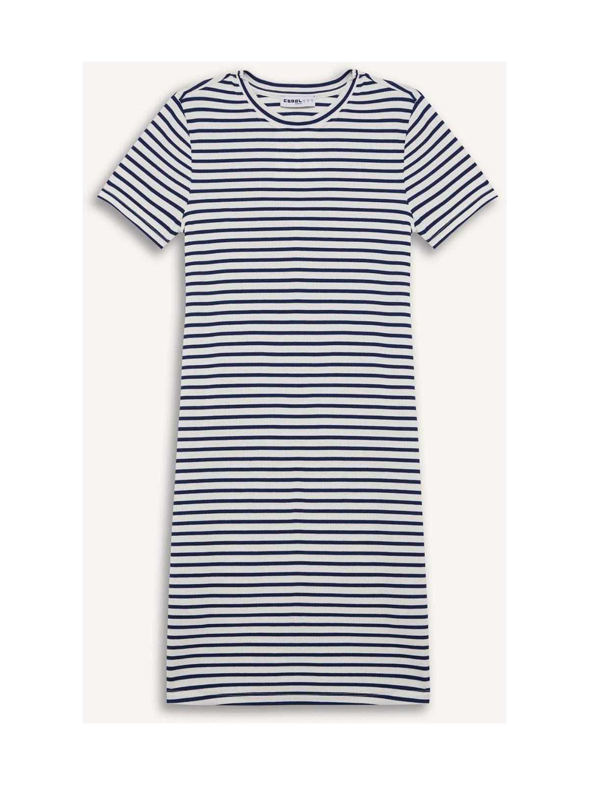 DeFacto Bodycon Vücudu Saran Bisiklet Yaka Çizgili Fitilli Kaşkorse Kısa Kollu Mini Elbise C1733AX25SP - Görsel 7