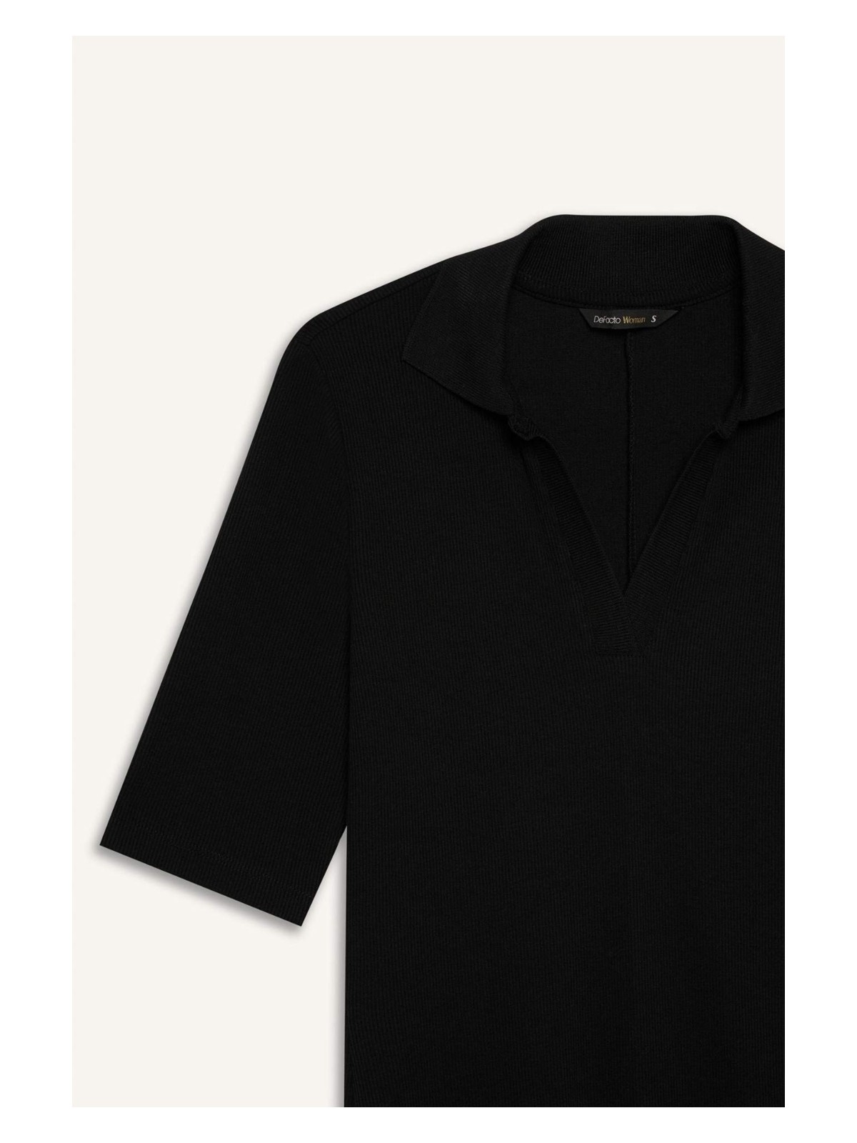 DeFacto Bodycon Vücudu Saran Polo Yaka Fitilli Kaşkorse Kısa Kollu Midi Elbise E6806AX25SP - Görsel 8