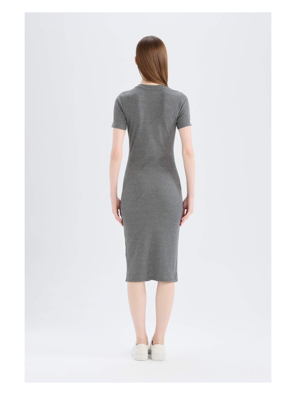 DeFacto Bodycon Vücudu Saran Basic Fitilli Kaşkorse Midi Elbise E6926AX25SP - Görsel 6