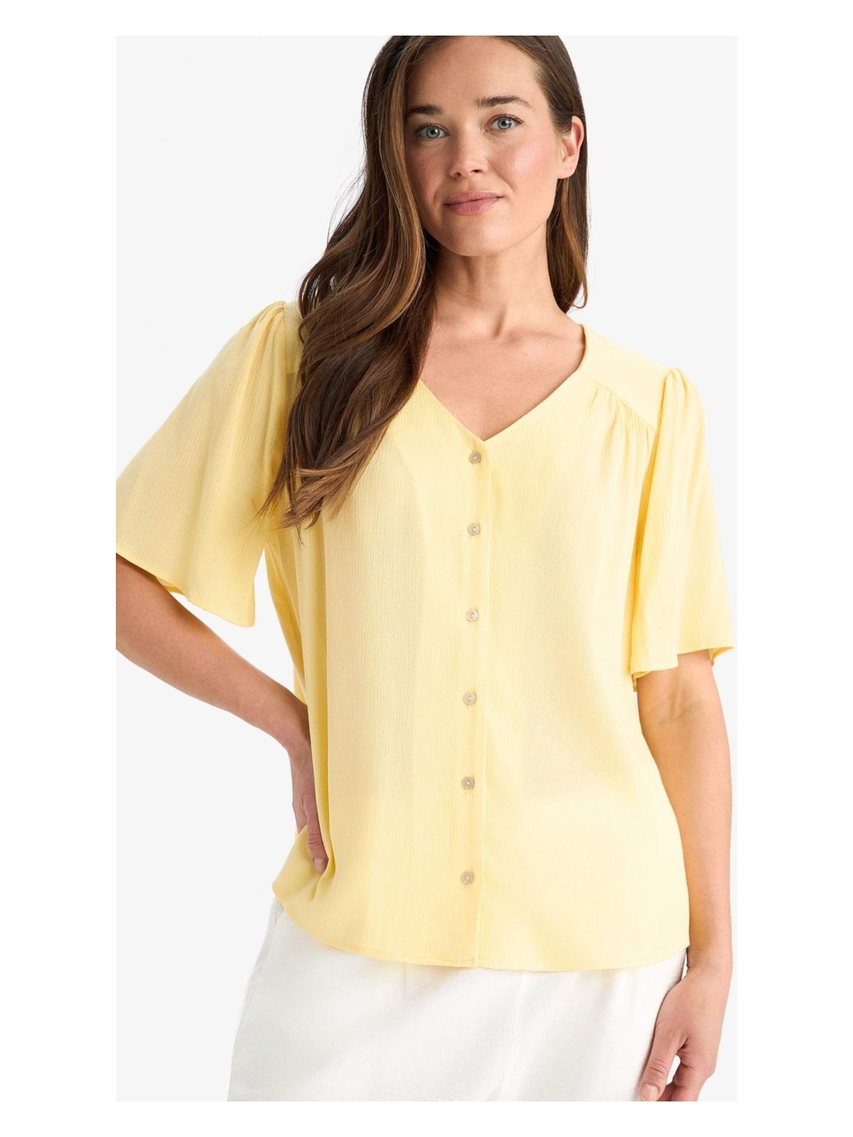 DeFacto Regular Fit V Yaka Krinkıl Viskon Kısa Kollu Gömlek F0996AX25SM - Görsel 6