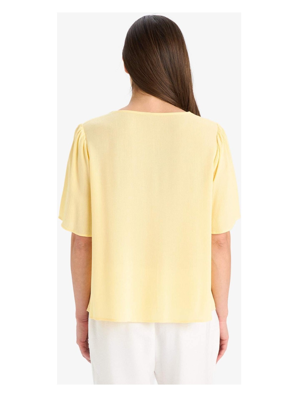 DeFacto Regular Fit V Yaka Krinkıl Viskon Kısa Kollu Gömlek F0996AX25SM - Görsel 9