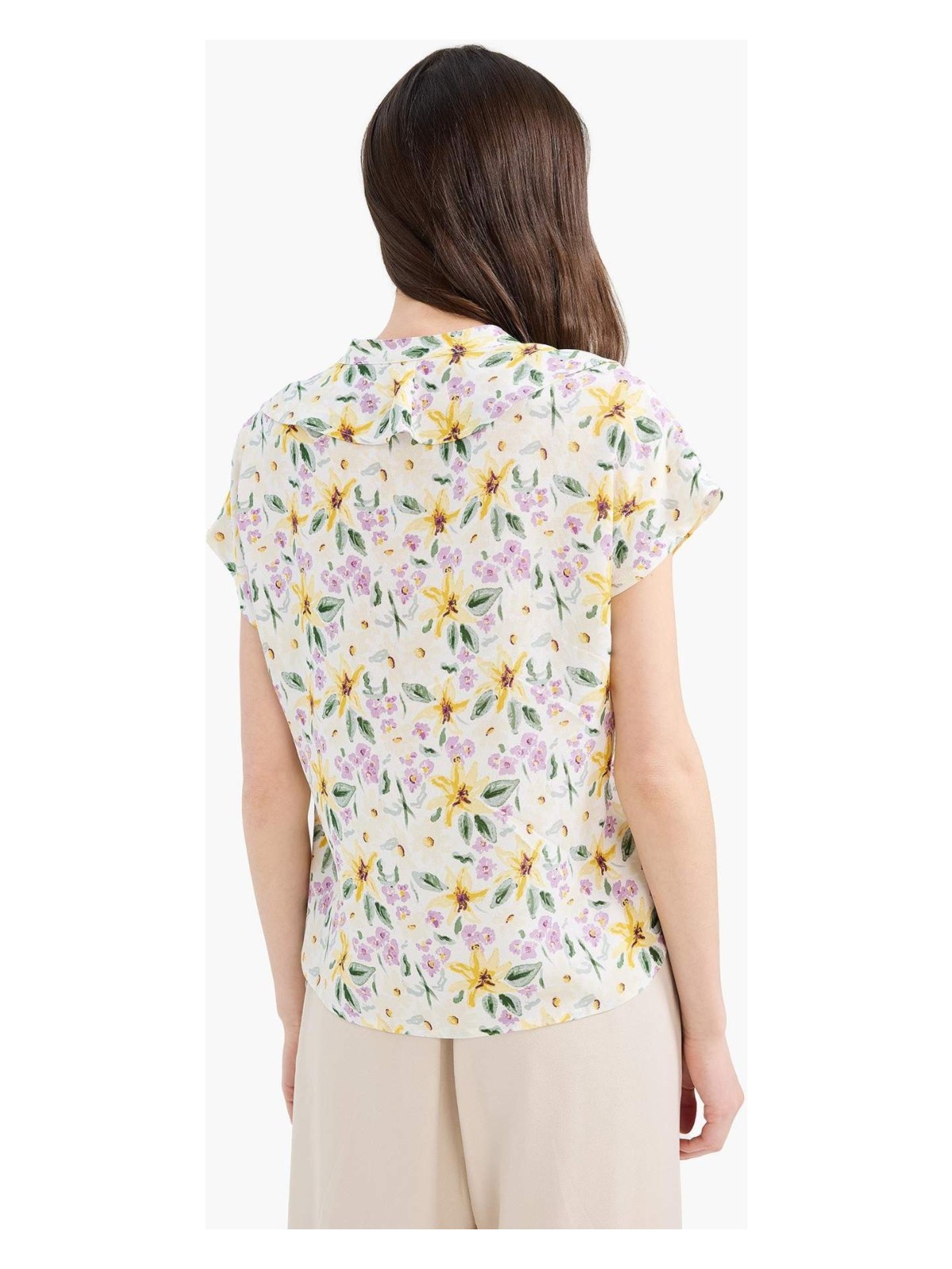 DeFacto Regular Fit Kaçık Yaka Çiçekli Kısa Kollu Bluz F0995AX25SM - Görsel 9