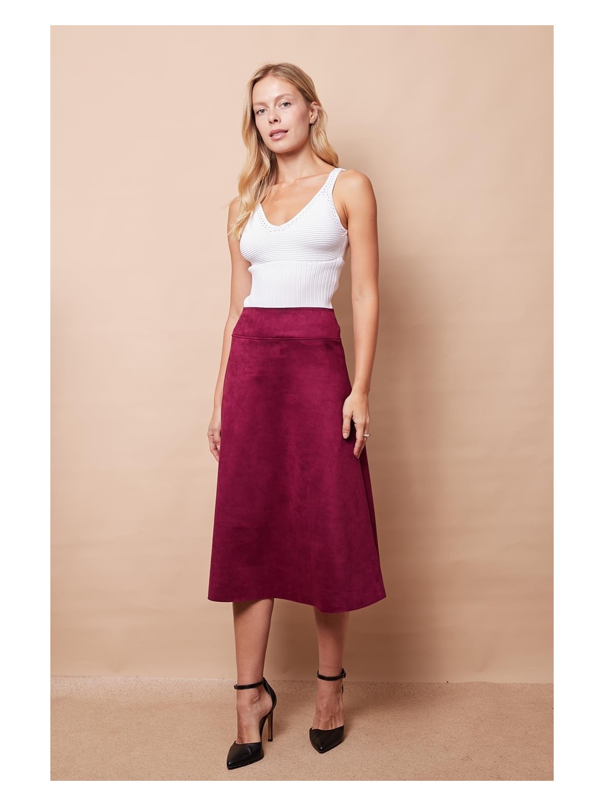 Jument Hafif Likralı Süet Kumaş Yüksek Bel Kiloş Uzun Etek-Siyah - Görsel 4