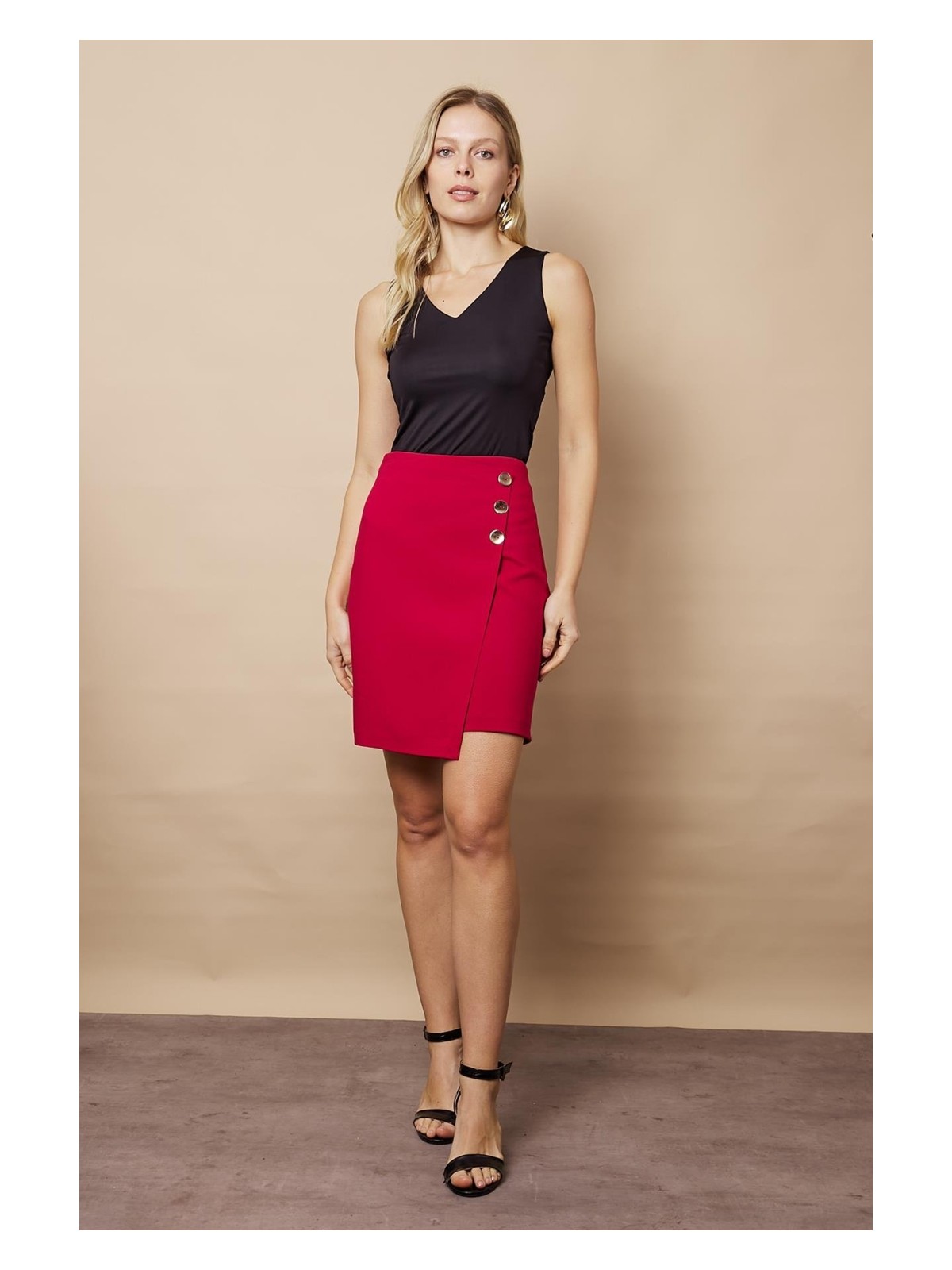 Jument Kadın Arkadan Fermuarlı Düğme Detaylı Hafif Likralı Kumaş Diz Üstü Kalem Etek-Krem - Görsel 9