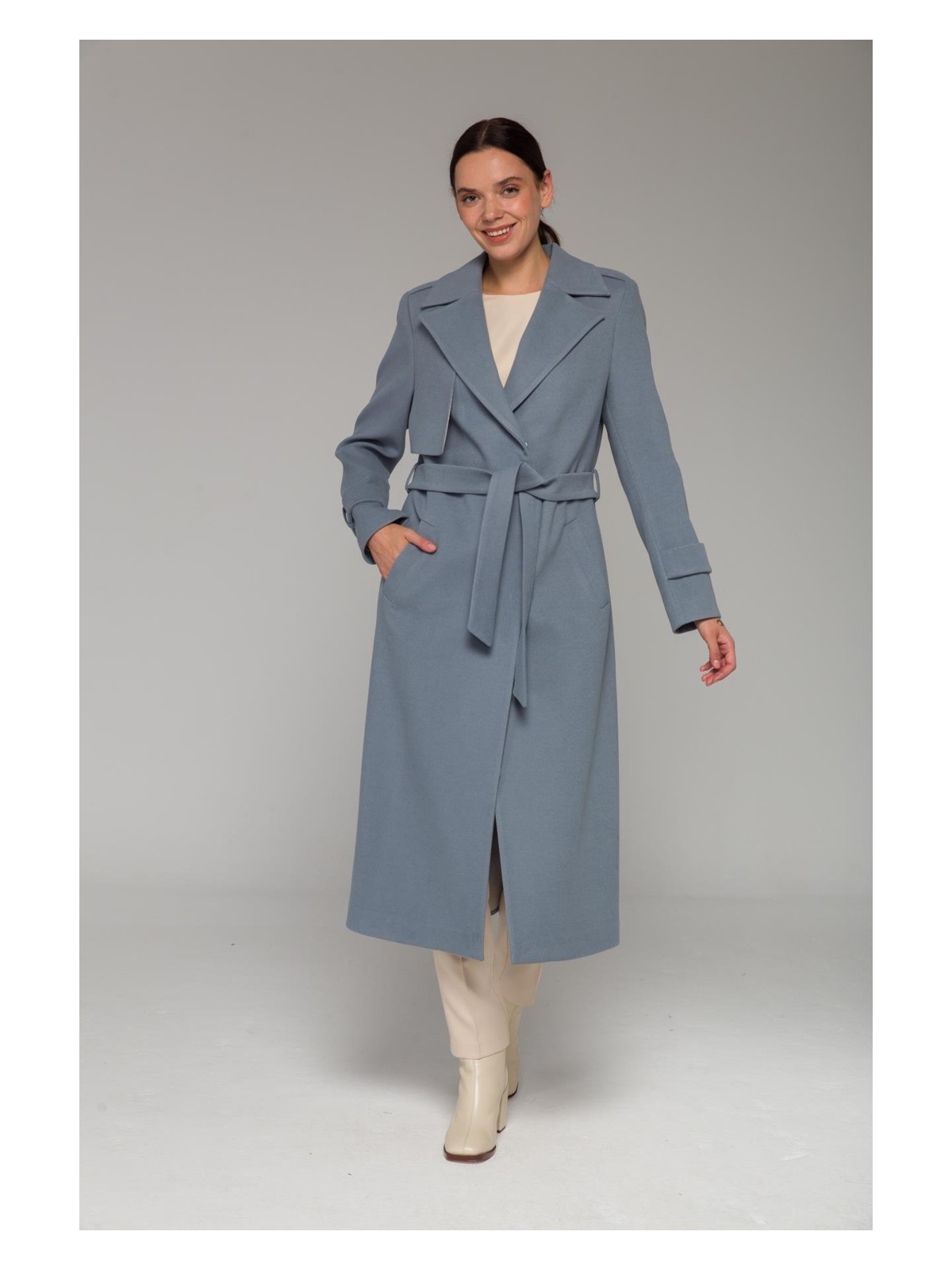 Concept Pelerin ve Apolet Detaylı Çıt Çıt kapamalı Ara Boy Kaban MAVİ 3771