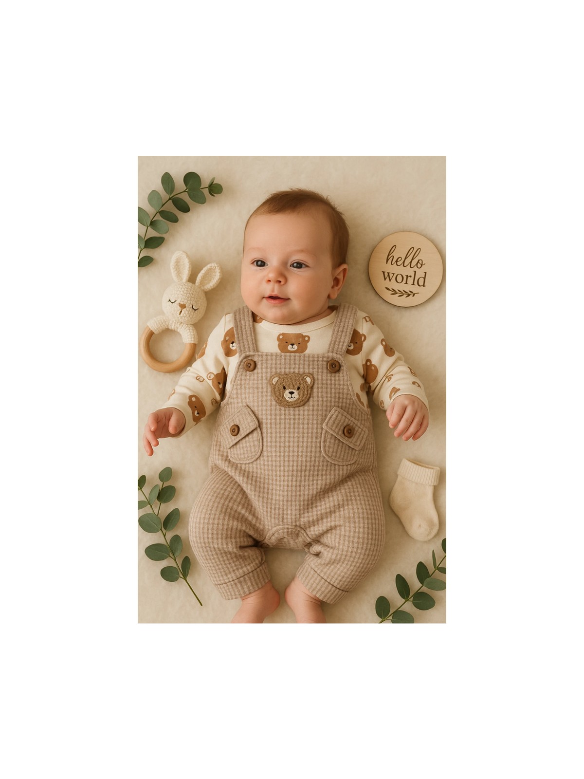 Nafitto Ayı Nakışlı Erkek Bebek Tulum 3’lü Tulum Seti – Zıbın, Tulum ve Çorap | 3-6-9 Ay Bebek Kıyafeti - Görsel 4