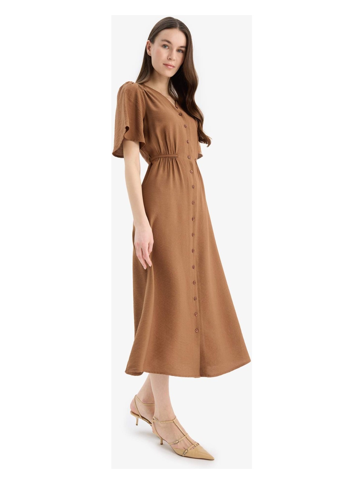 DeFacto A Kesim V Yaka Kısa Kollu Midi Elbise E1128AX25SM