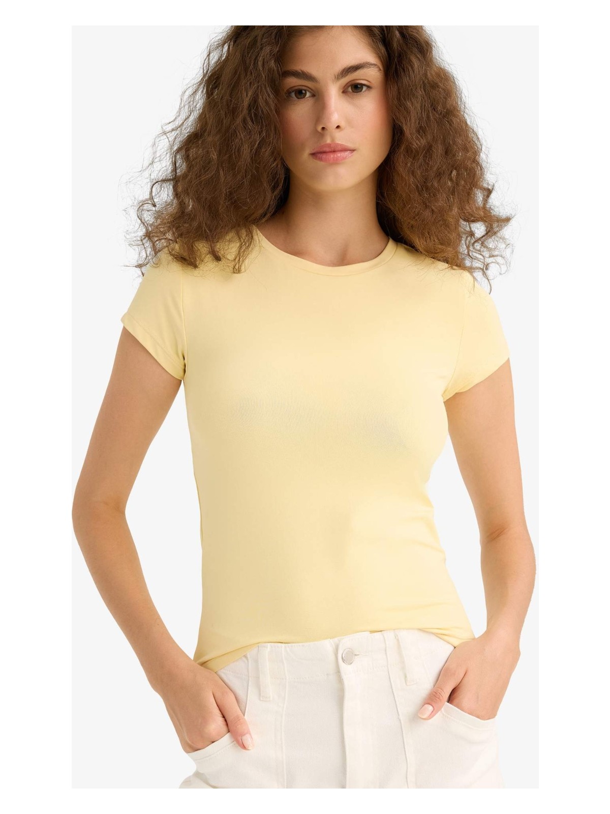 DeFacto Slim Fit Basic Beyaz Tişört F7768AX25AU - Görsel 4