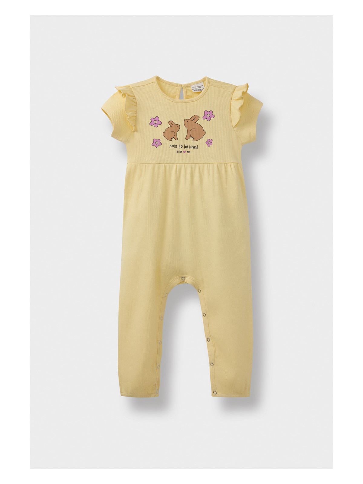 DeFacto Baskılı Fitilli Kaşkorse Kısa Kollu Tulum Kız Bebek Yenidoğan E7950A525SM