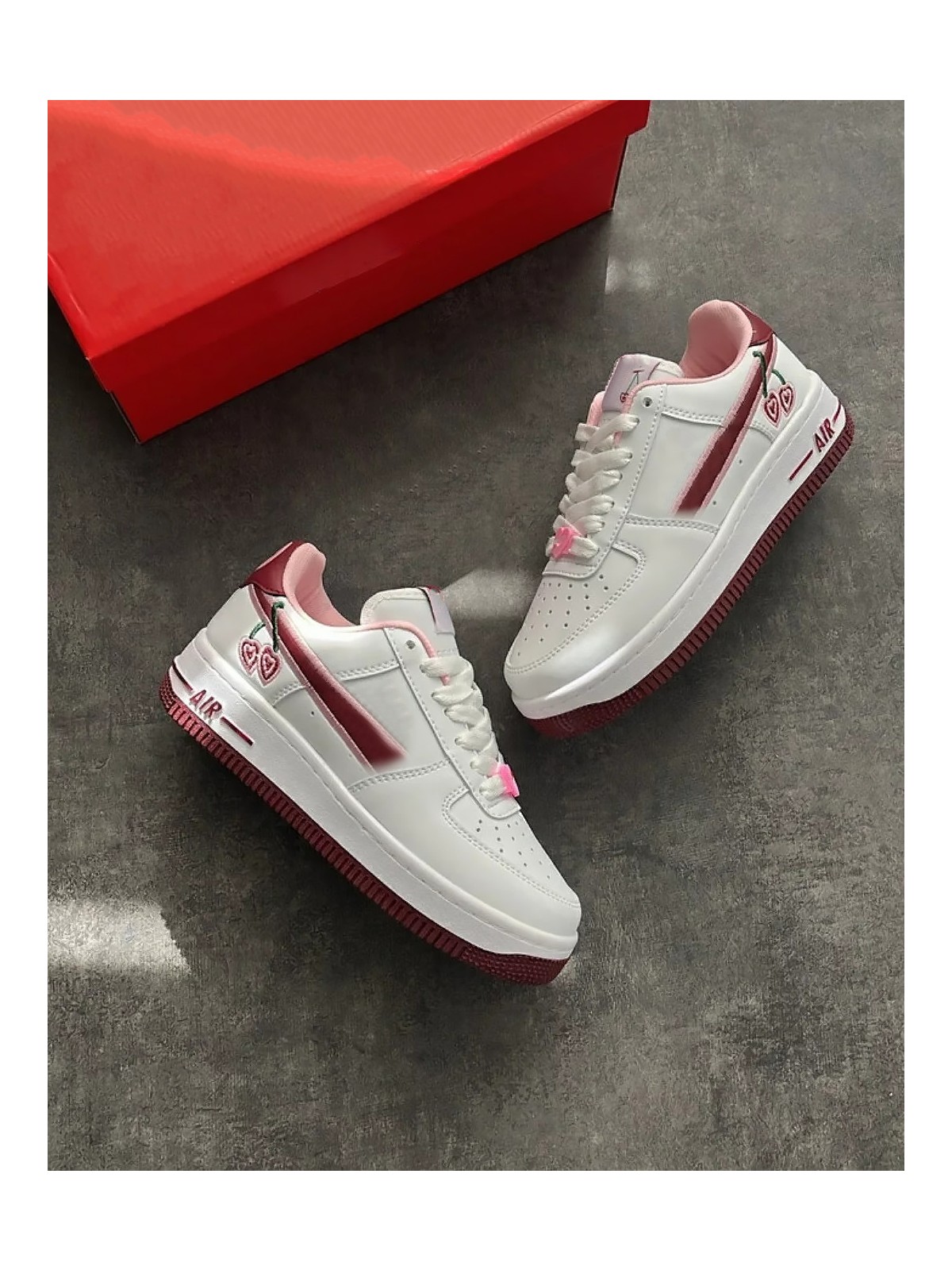 Getir Götür Ali Happy Valentines Day Force 1 Kirazlı Sneaker Yüksek ve Kaydırmaz Yüksek Tabanlı Kadın Spor Ayakkabı