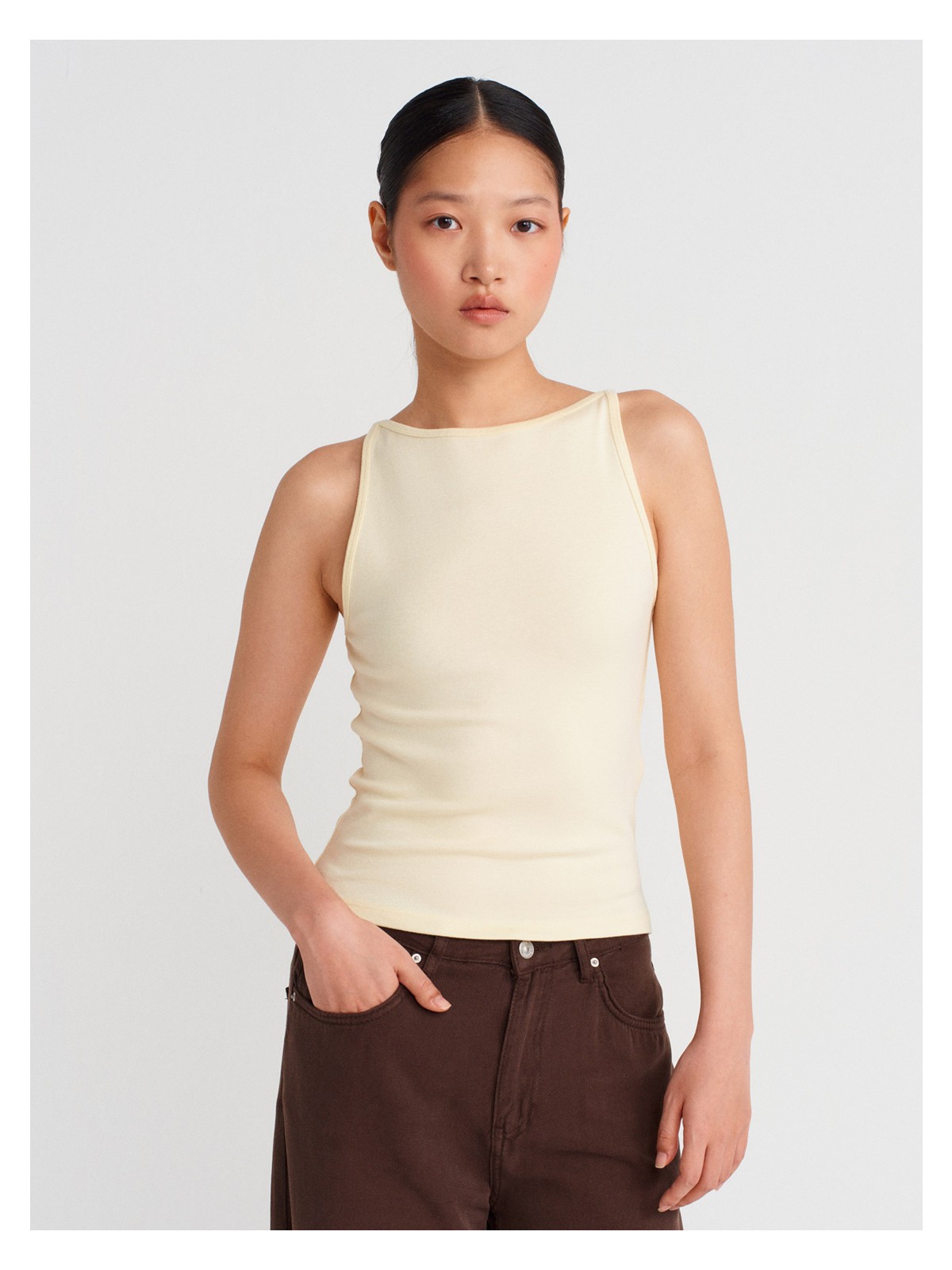 Dilvin 21048 Halter Yaka Top-Açık Sarı