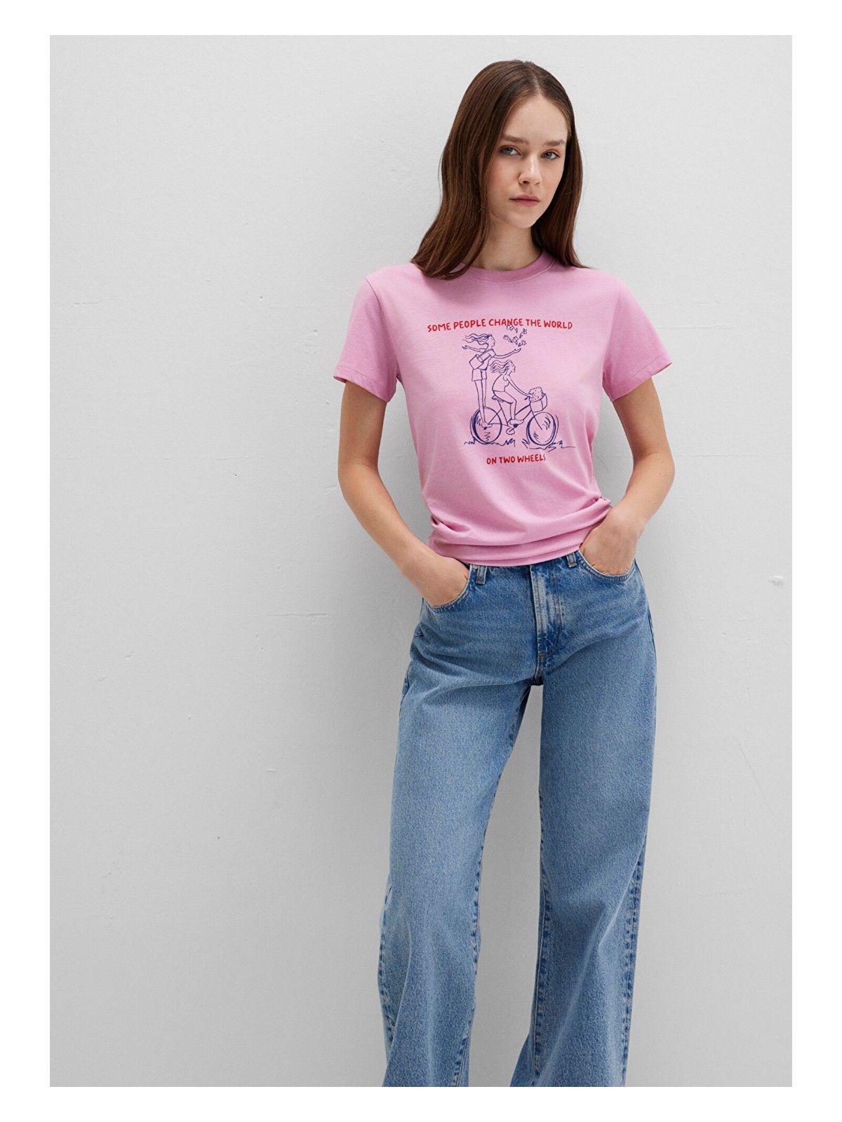 Mavi Bisiklet Baskılı Pembe Tişört 1613465-71031