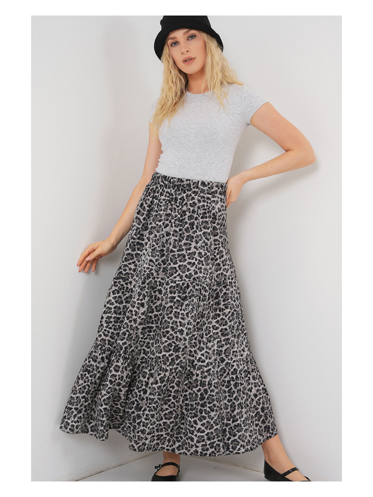 Bigdart Kadın Desenli Uzun Etek 8053 - Saks - Görsel 4