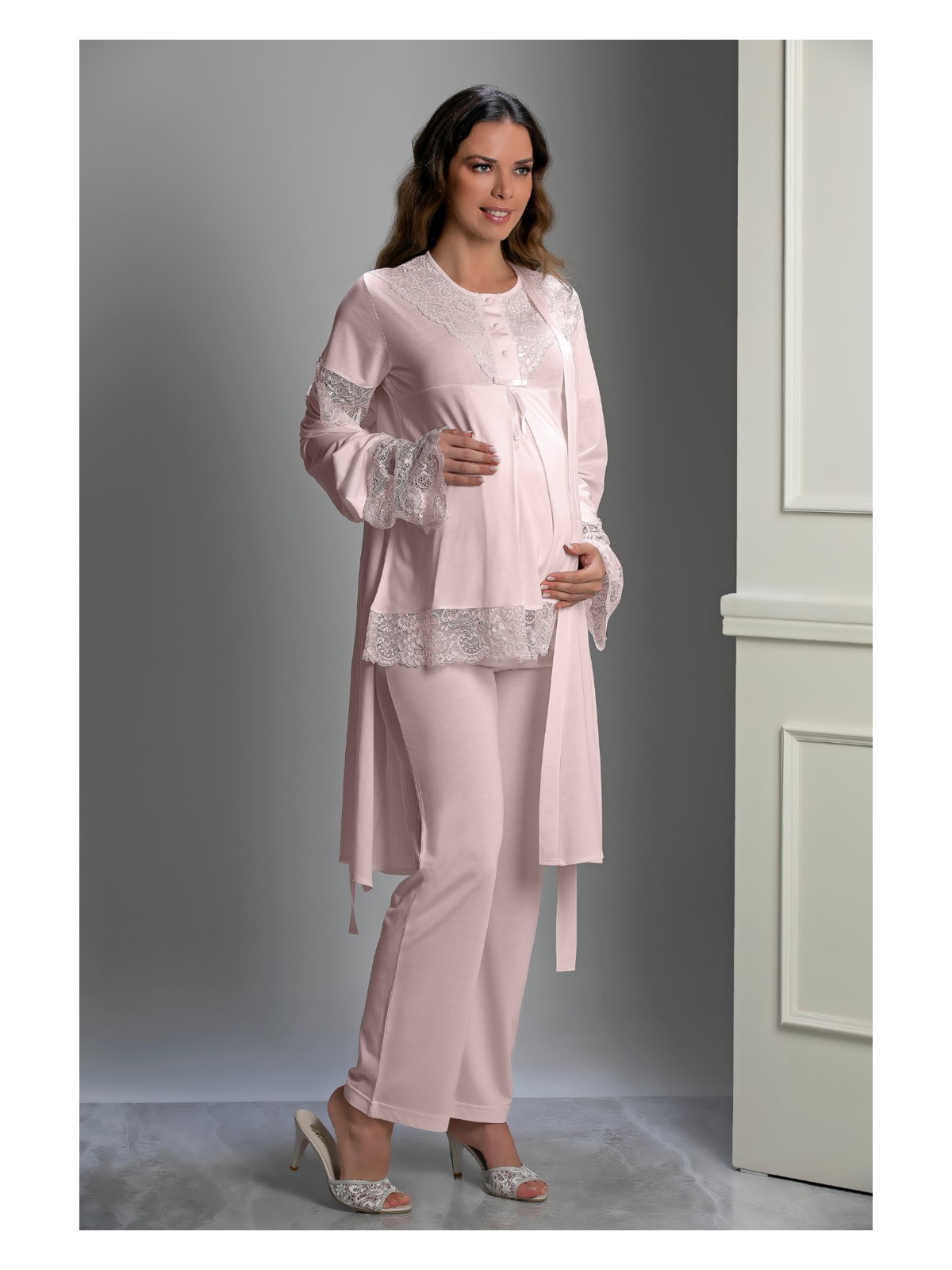 Lorian's Mavi Özel Tasarım Hamile ve Lohusa Pijama Takım 3'lü Set - 2xl - Görsel 3