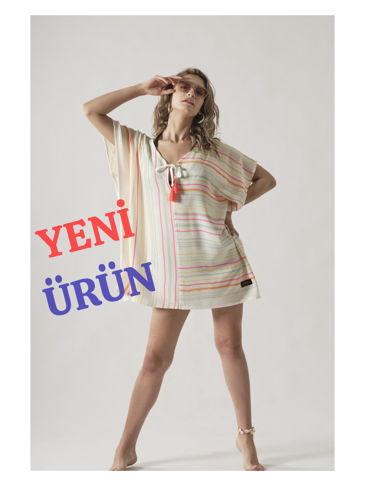 Rozet Tekstil Mavi Düğmeli Pamuklu Yazlık Plaj Elbisesi Standart Beden - Görsel 7