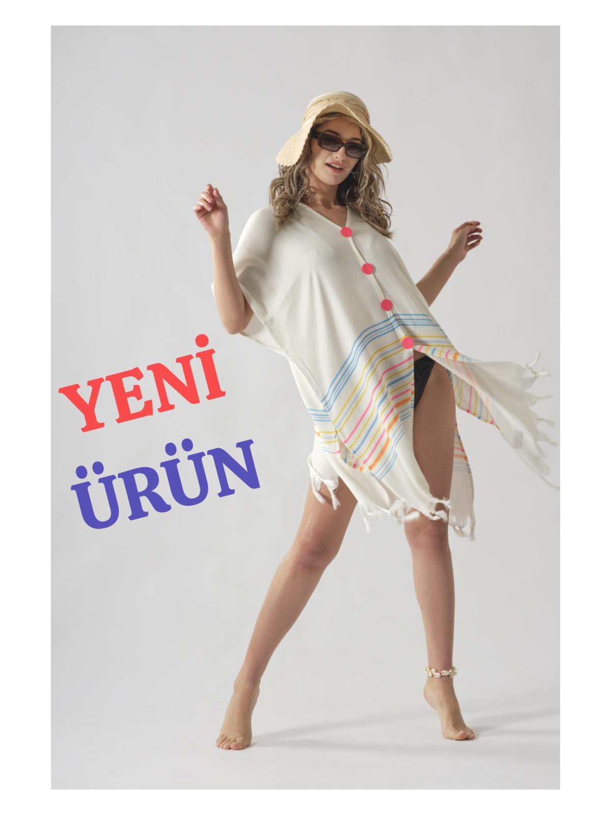 Rozet Tekstil Mavi Düğmeli Pamuklu Yazlık Plaj Elbisesi Standart Beden - Görsel 6