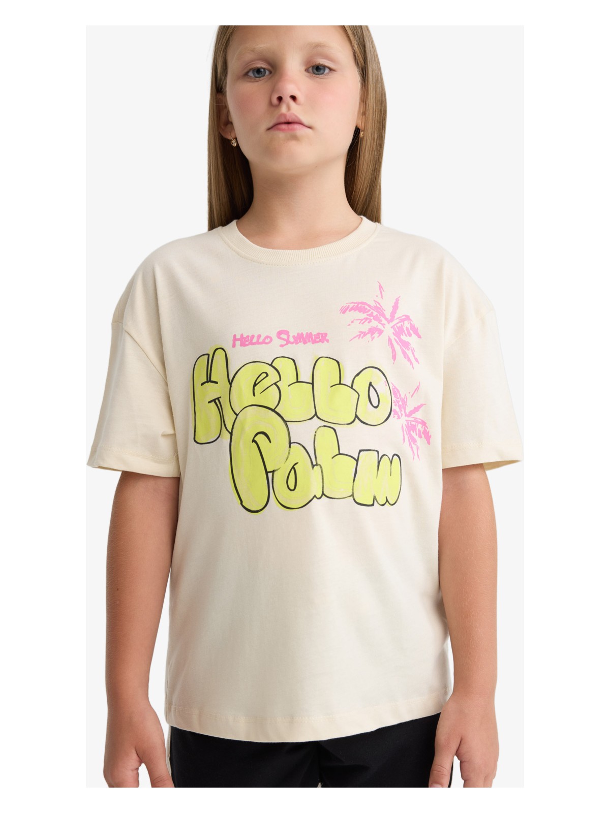 DeFacto Relax Fit Bisiklet Yaka Baskılı Kısa Kollu Tişört Kız Çocuk E0389A825SM - Görsel 4