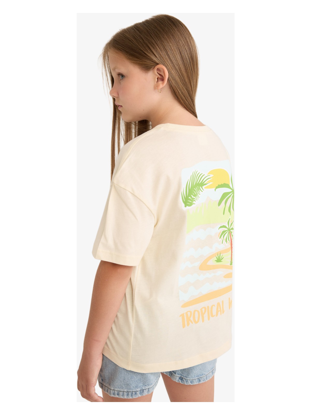 DeFacto Relax Fit Bisiklet Yaka Sırt Baskılı Kısa Kollu Tişört Kız Çocuk E0387A825SM