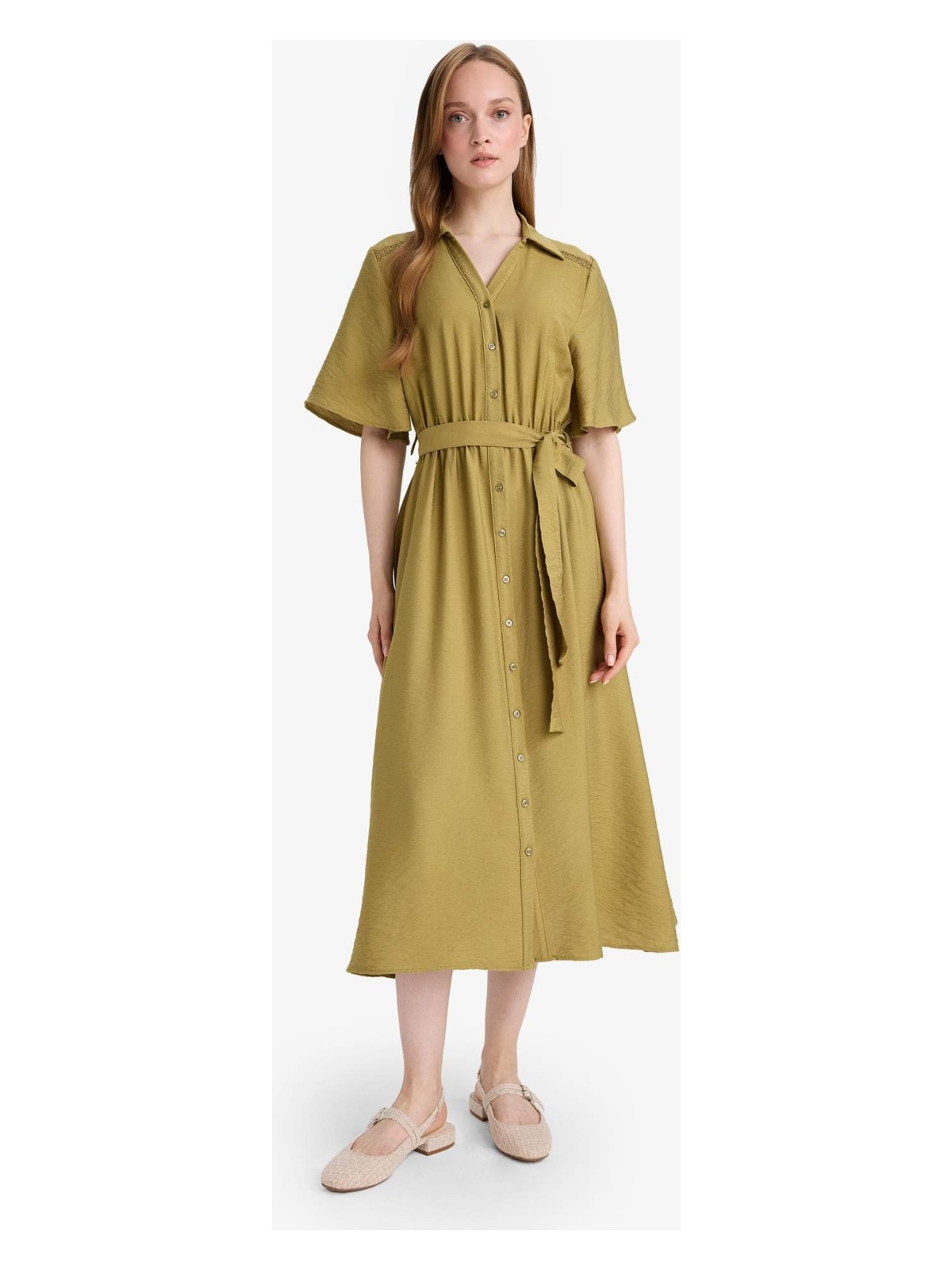 DeFacto A Kesim Gömlek Yaka Kısa Kollu Midi Elbise F5670AX25AU