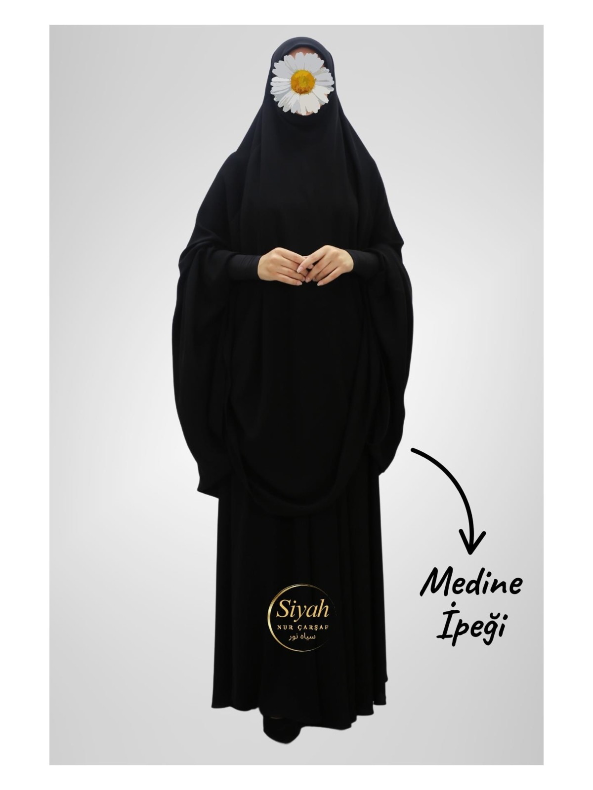 Siyah Nur Sultan Baş Iki Parça Sandy Kol Medine Ipeği Çarşaf