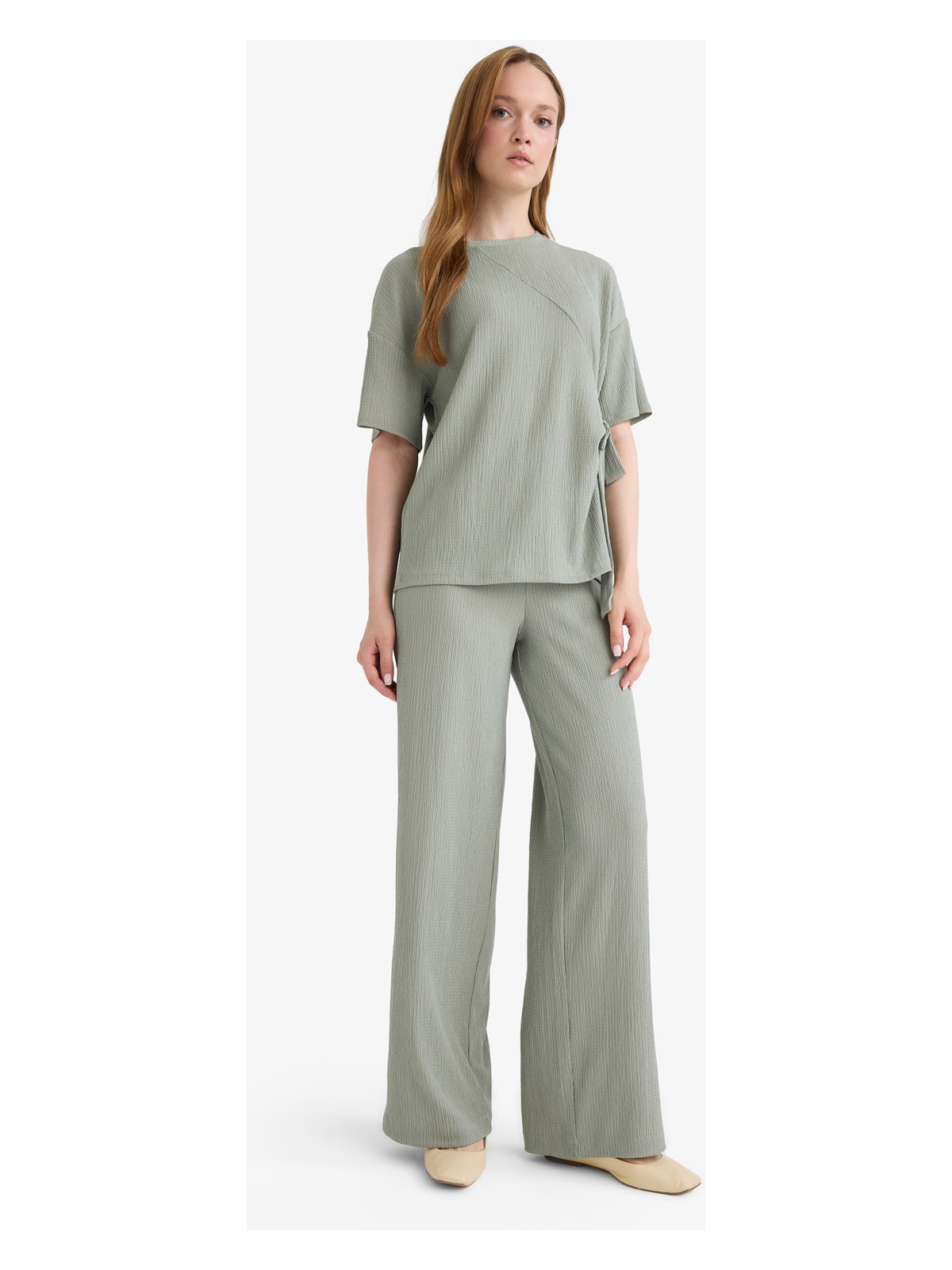 DeFacto Bürümcük Pantolon Wide Leg Geniş Bol Paça Beli Lastikli C0200AX25SP - Görsel 7