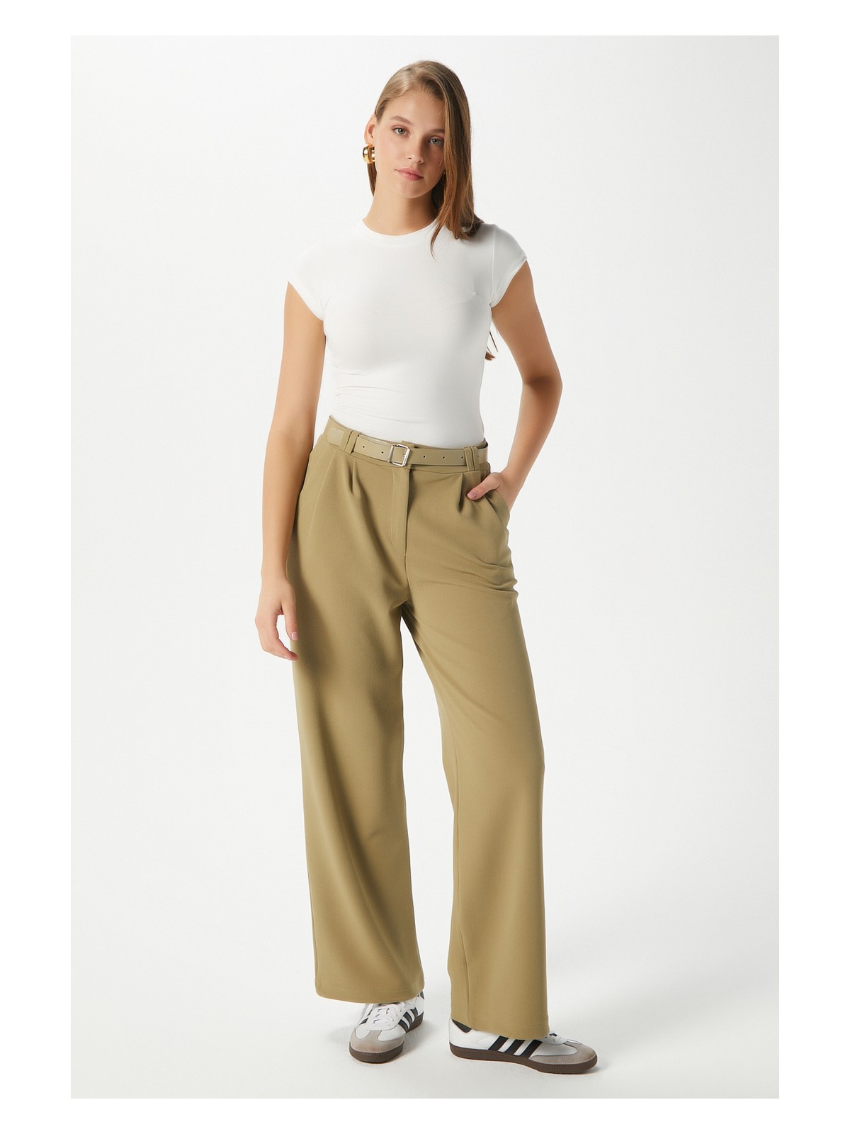 Ritnice Kadın Rena Kemerli Likralı Bordo Palazzo Pantolon - Görsel 3