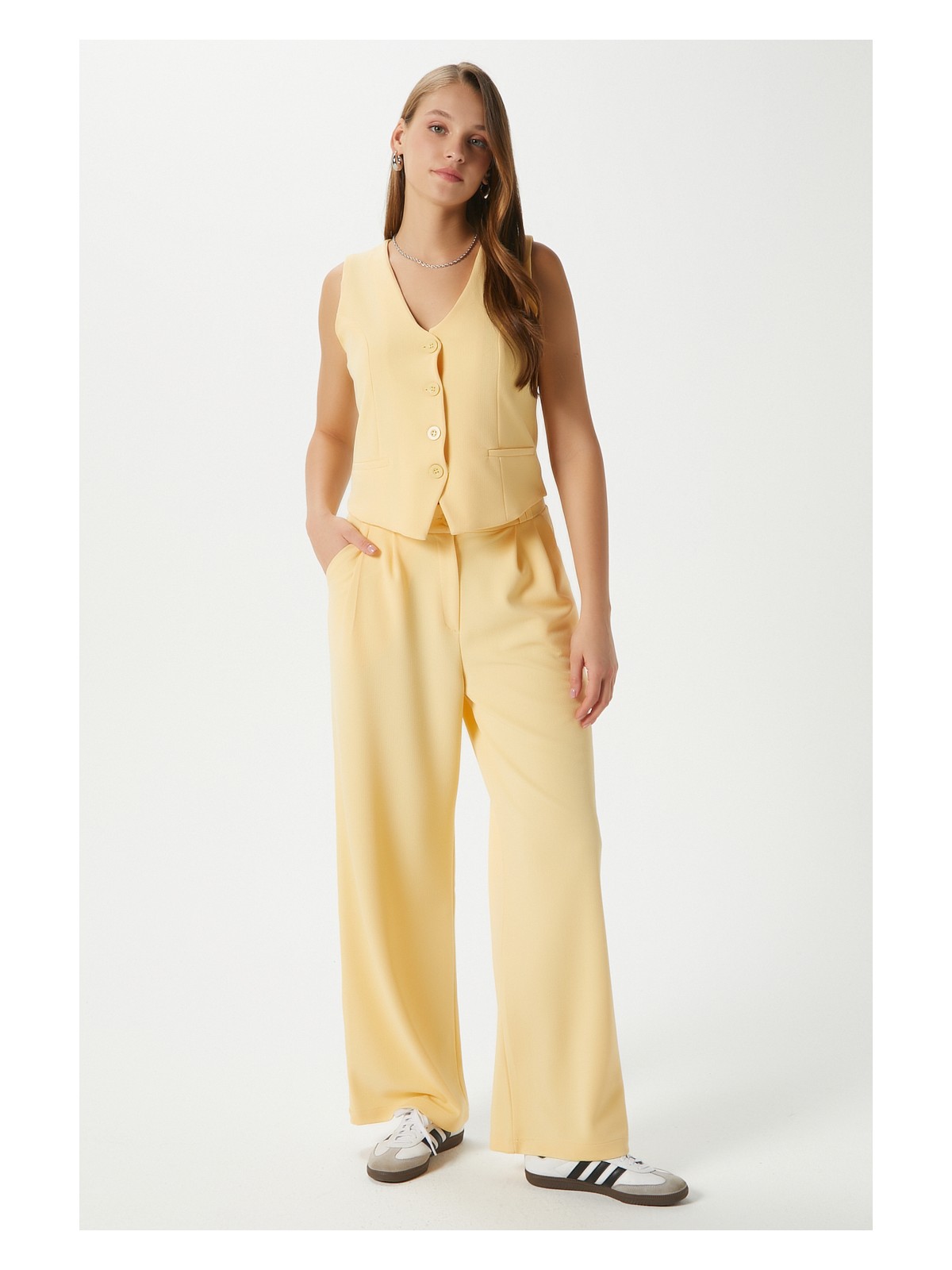 Ritnice Kadın Petra Sarı Yelek Likralı Pantolon Alt Üst Takım