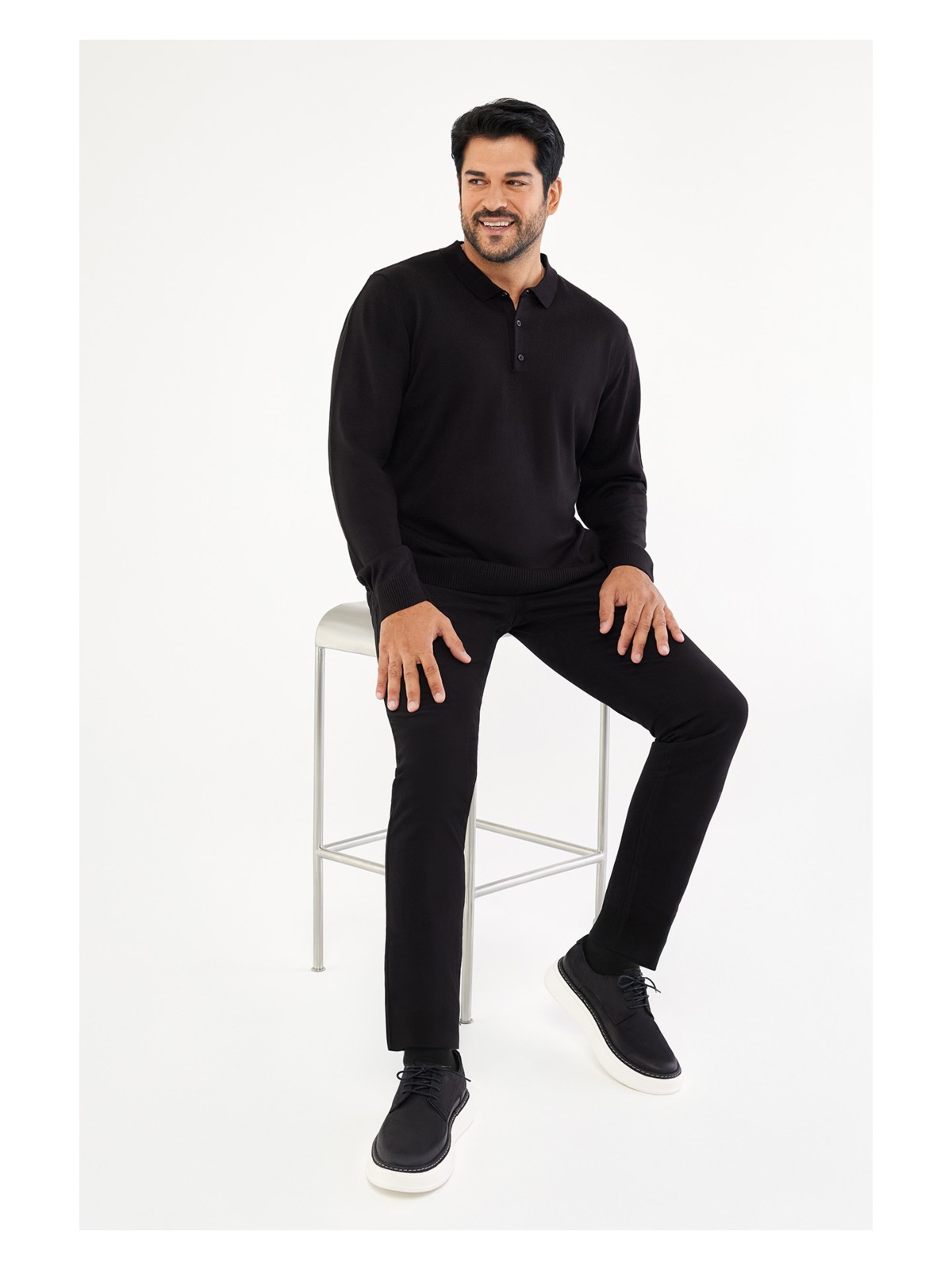 Altınyıldız Classics ALTINYILDIZ CLASSICS Erkek Antrasit-melanj Tüylenme Yapmayan Anti Pilling Kumaş Standart Fit Polo Yaka Triko Kazak - Görsel 5