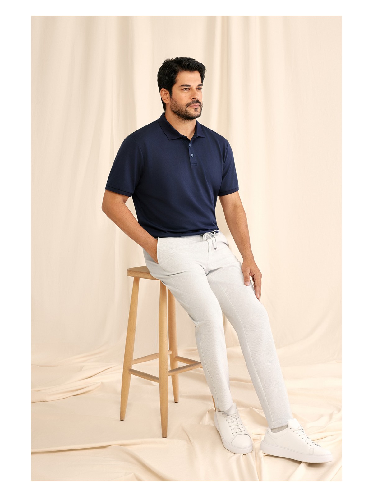 Altınyıldız Classics AC&Co / Altınyıldız Classics Erkek Çekmeyen Pamuklu Kumaş Slim Fit Dar Kesim Lacivert Kıvrılmaz Polo Yaka Tişört
