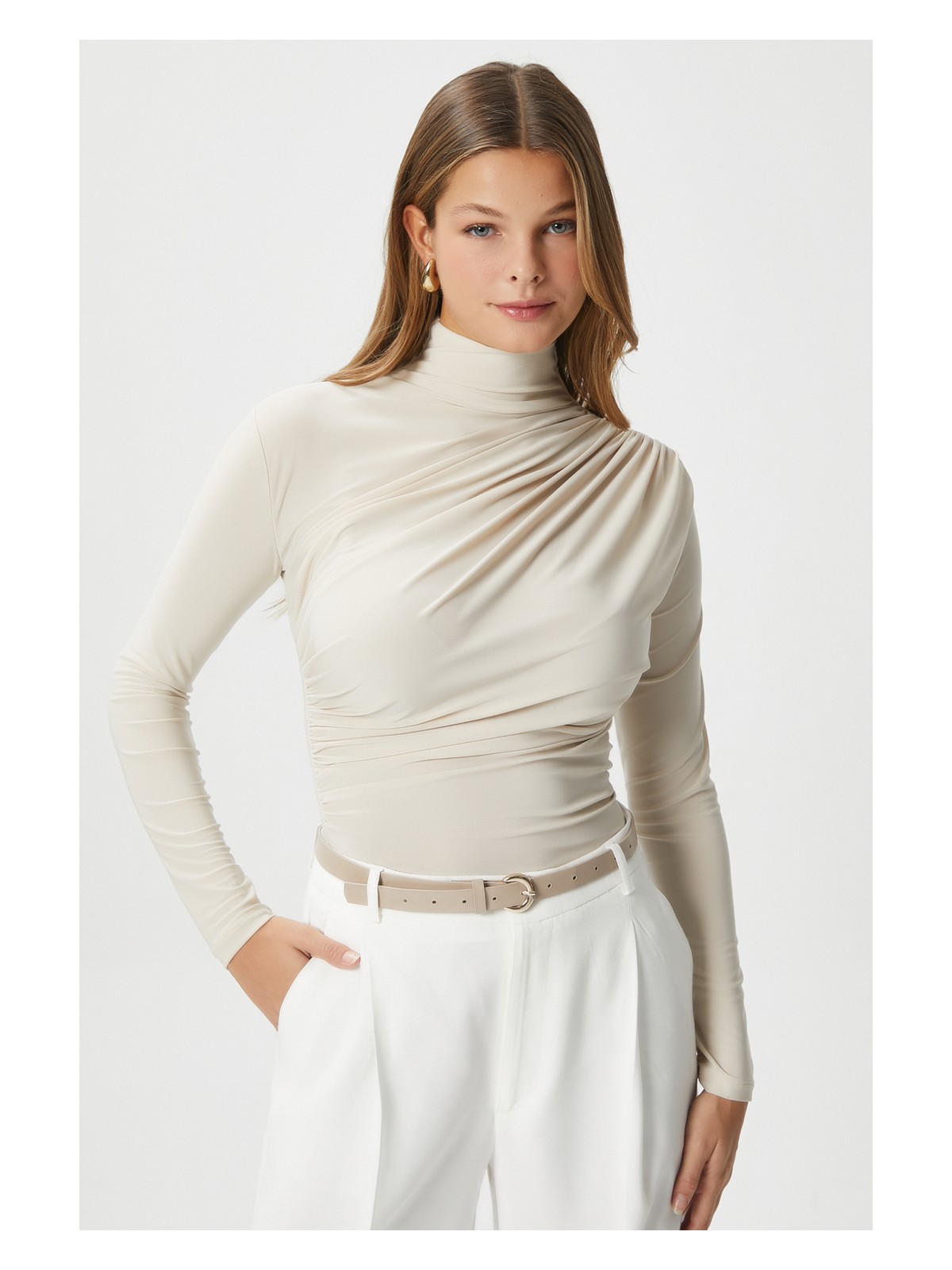 Ritnice Kadın Moon Büzgülü Açık Bej Sandy Bluz