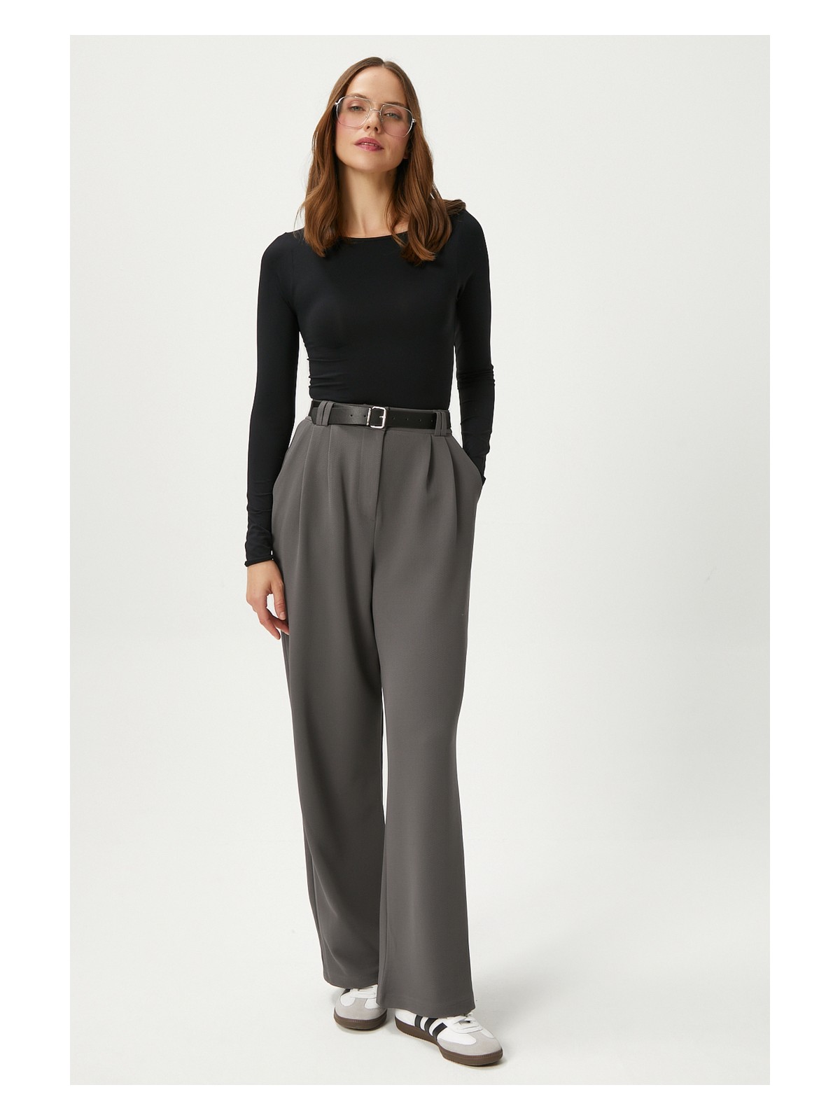 Ritnice Kadın Rena Kemerli Likralı Bordo Palazzo Pantolon - Görsel 6