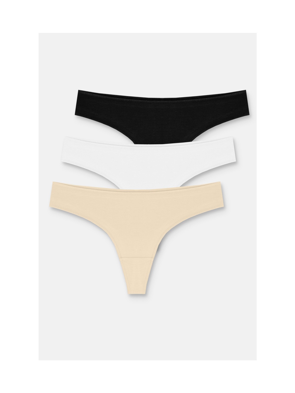 Suwen 3P Basic Yüksek Bel Koton Brazilian String - Siyah/Beyaz/Ten Rengi
