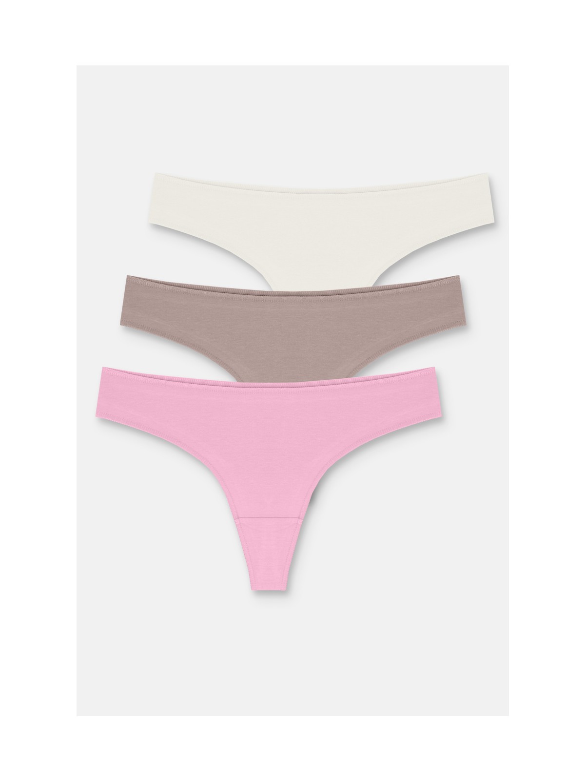 Suwen 3P Basic Yüksek Bel Koton Brazilian String - Ekru/Vizon/Pembe