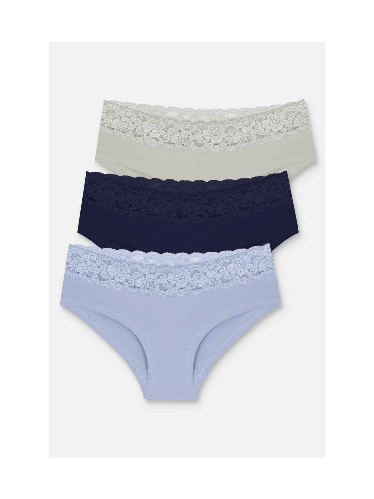 Suwen 3'lü Pamuklu Brazilian Hipster Şort Külot - Lila - İndigo - Taş S