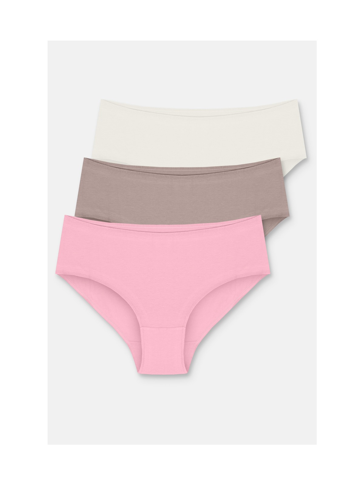 Suwen 3'lü Paket Yüksek Bel Slip Külot - Ekru - Vizon - Pembe XL