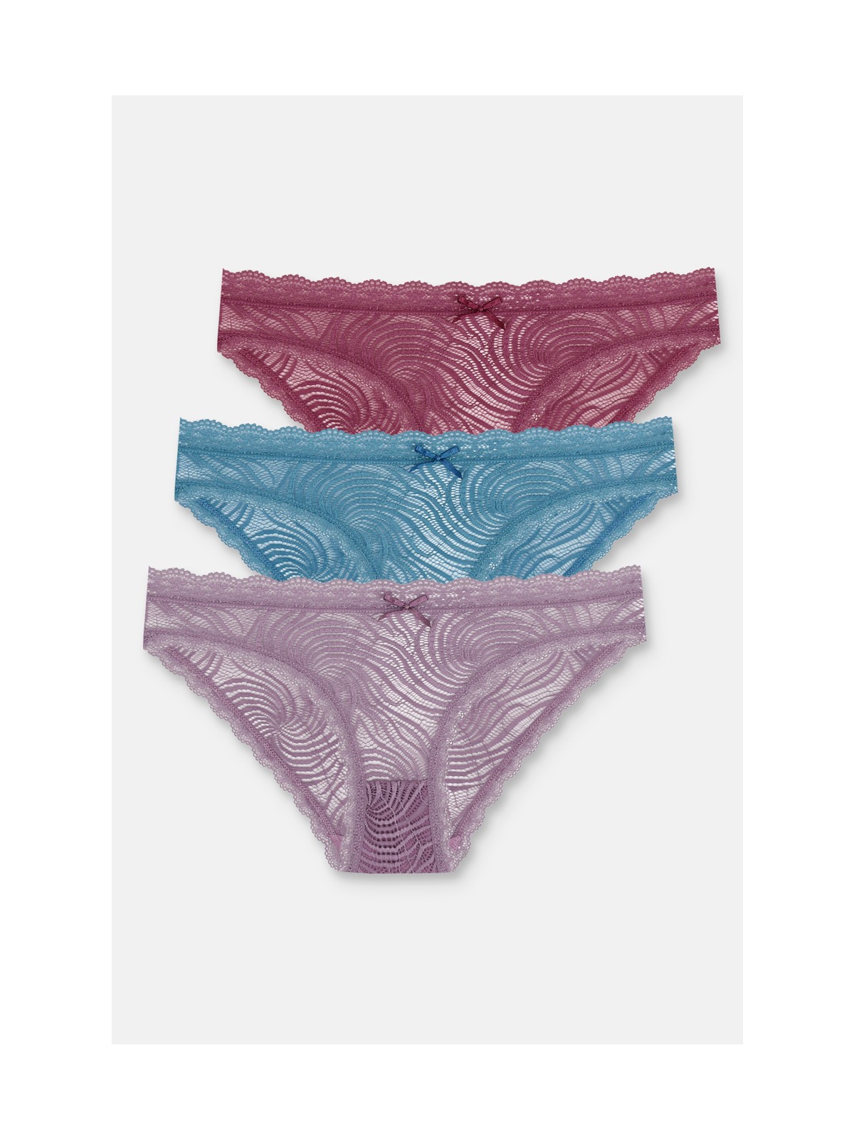 Suwen Petrol-Wine-Rose 3 P Lace Slip