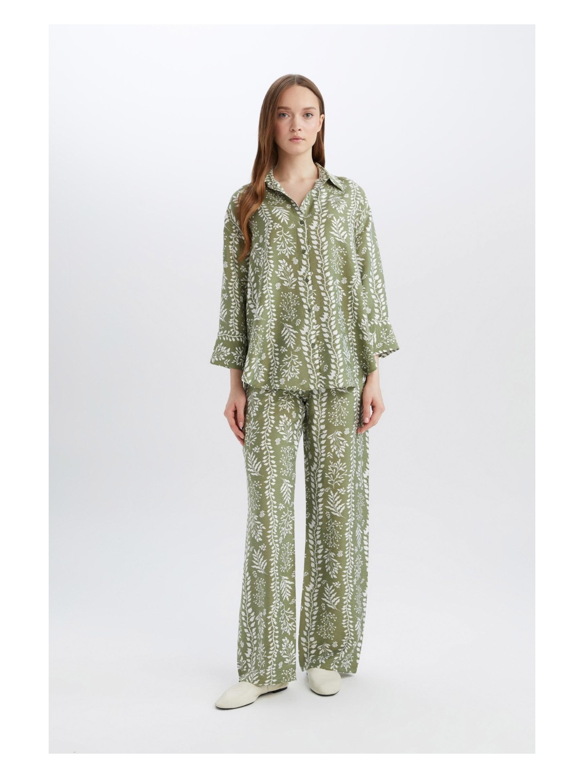 DeFacto Rahat Palazzo Pantolon Wide Leg Geniş Bol Paça Desenli Yüksek Bel C4042AX25SP