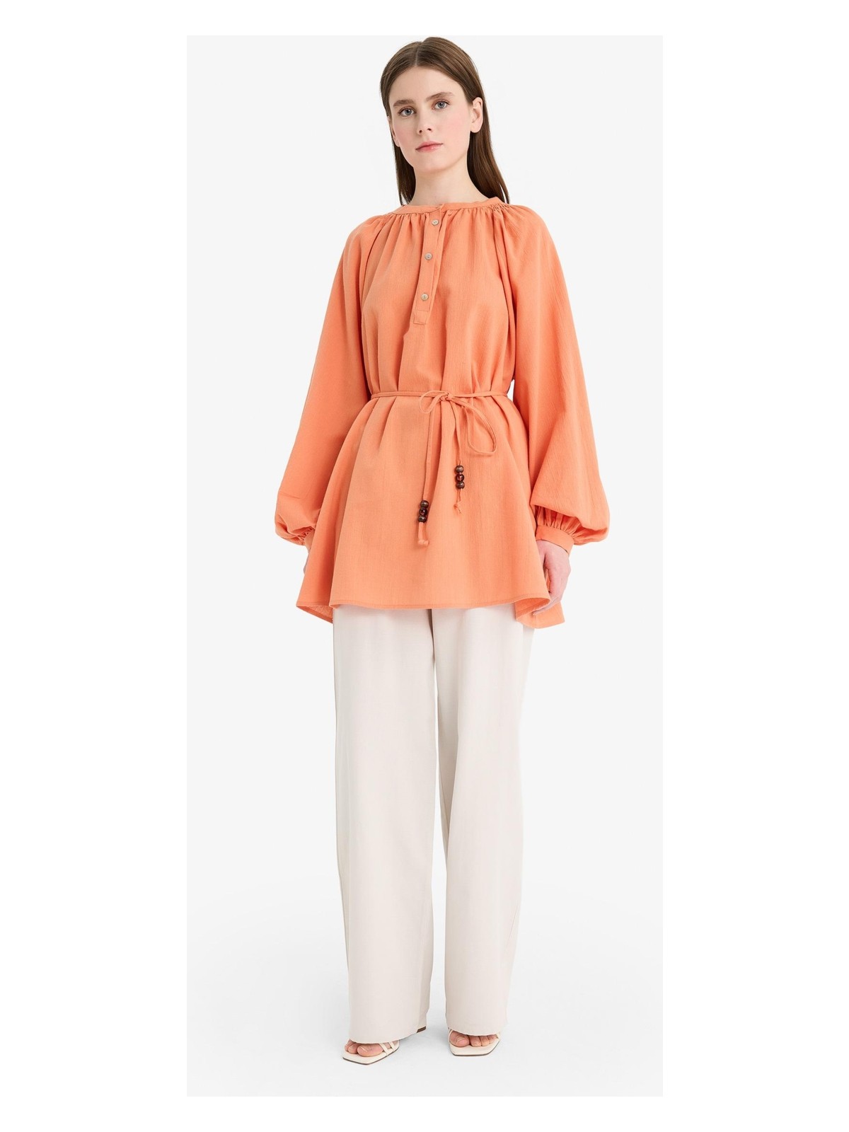 DeFacto Keten Karışımlı Wide Leg Geniş Paça Flamlı Pantolon E7480AX25SM