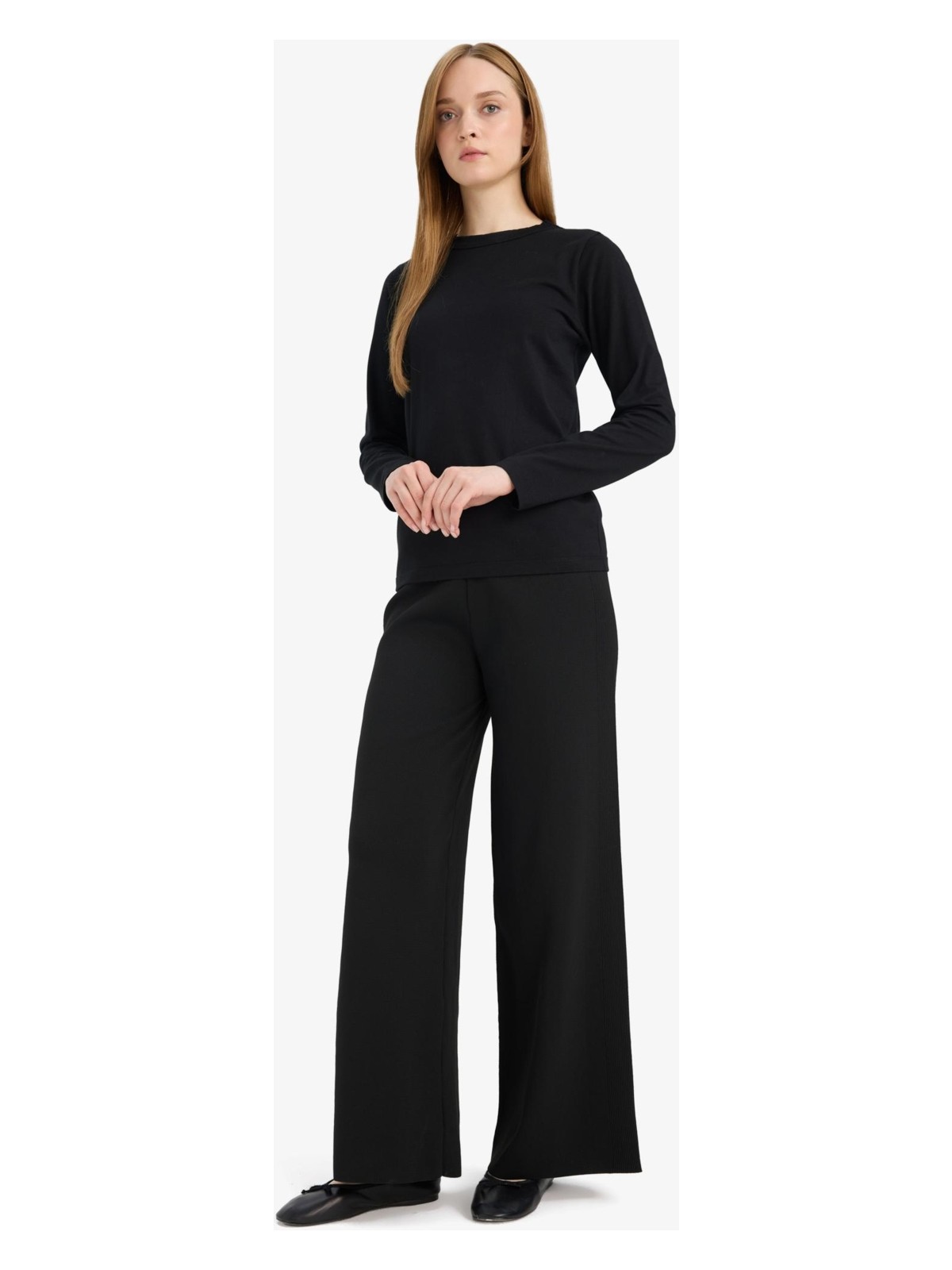 DeFacto Wide Leg Geniş Bol Paça Triko Pantolon F1102AX25AU - Görsel 3