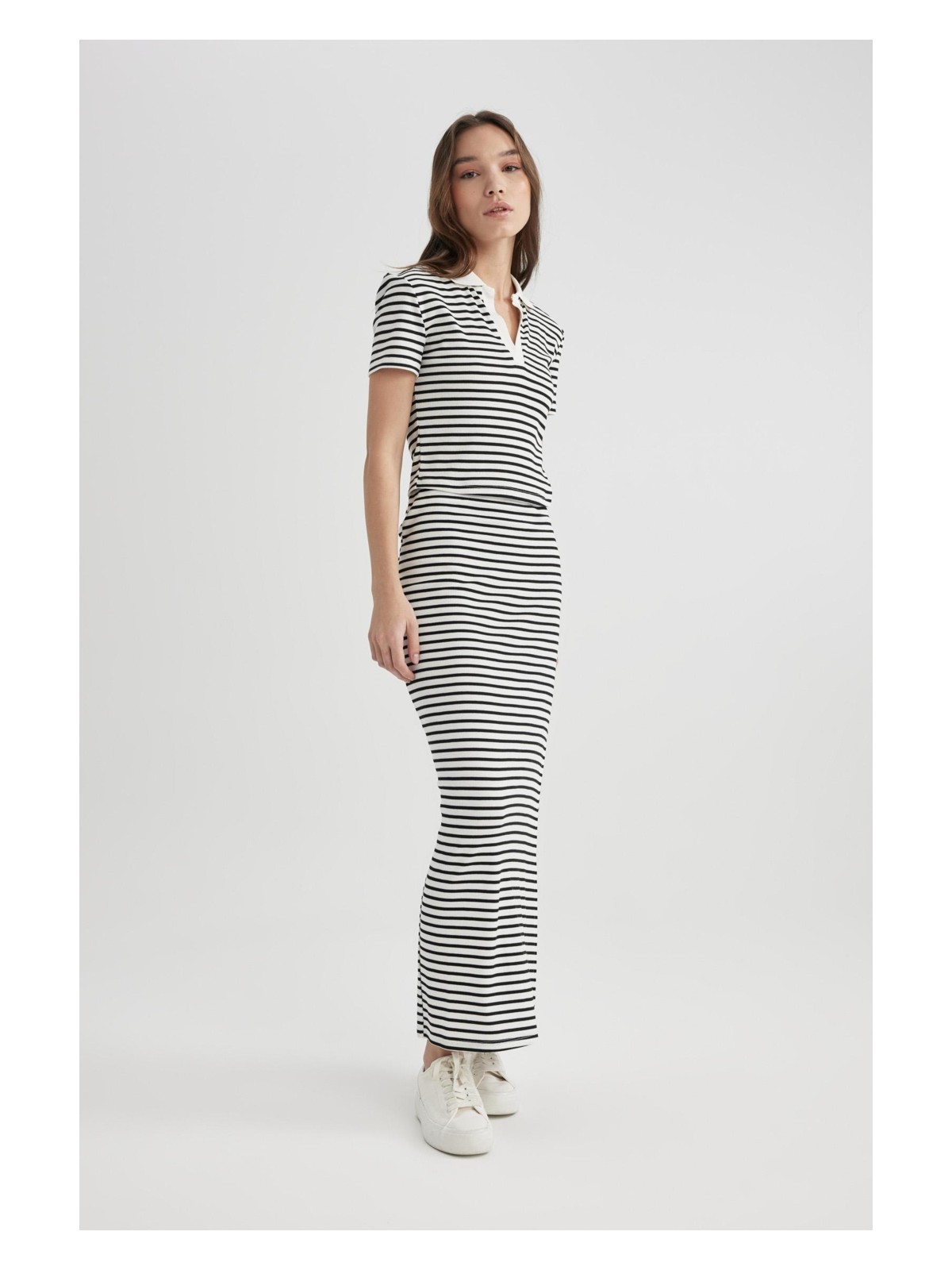 DeFacto Fitted Fitilli Çizgili Kaşkorse Maxi Etek A6477AX24SP