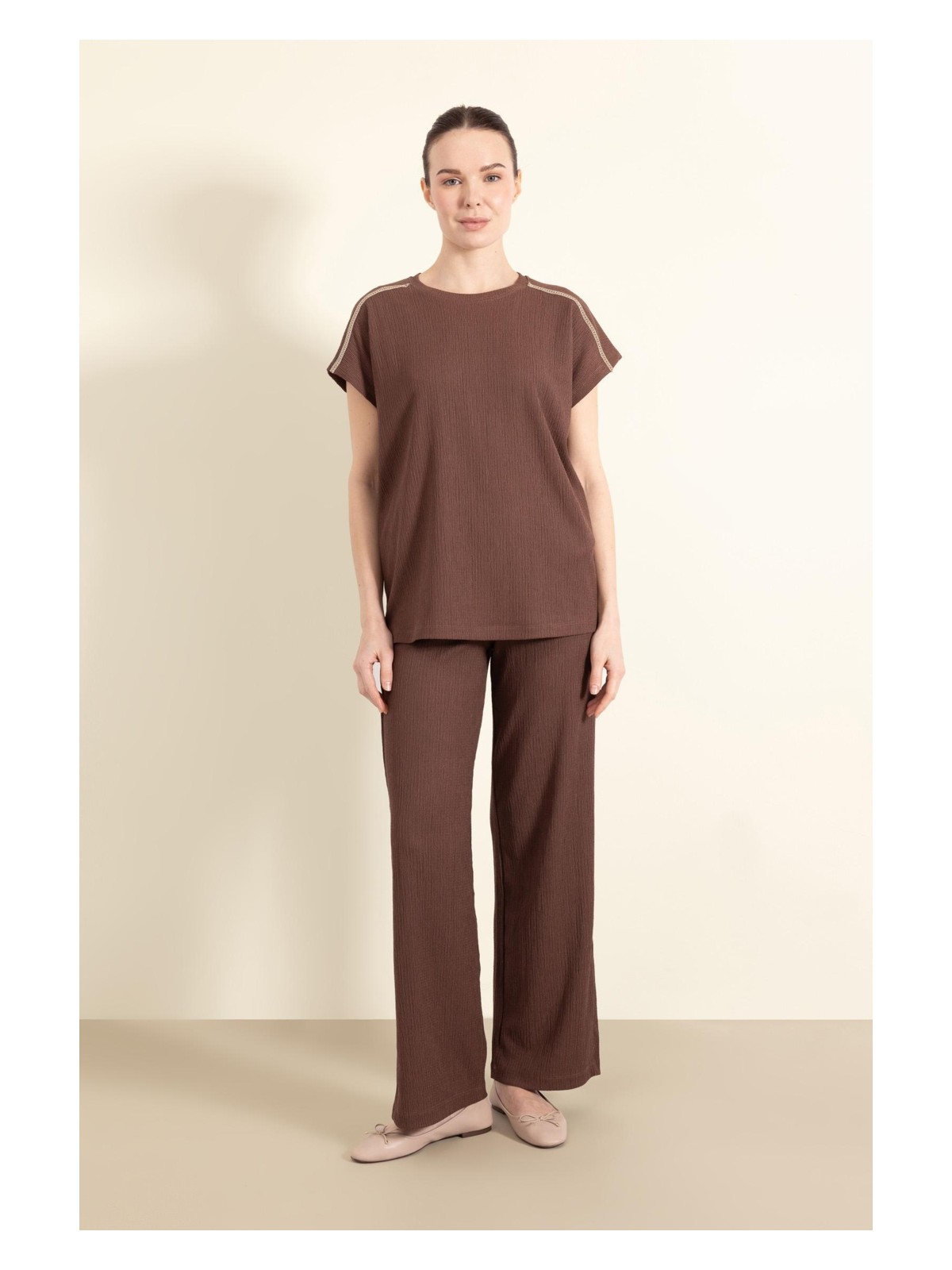 DeFacto Bürümcük Pantolon Wide Leg Geniş Bol Paça Beli Lastikli C0200AX25SP - Görsel 5