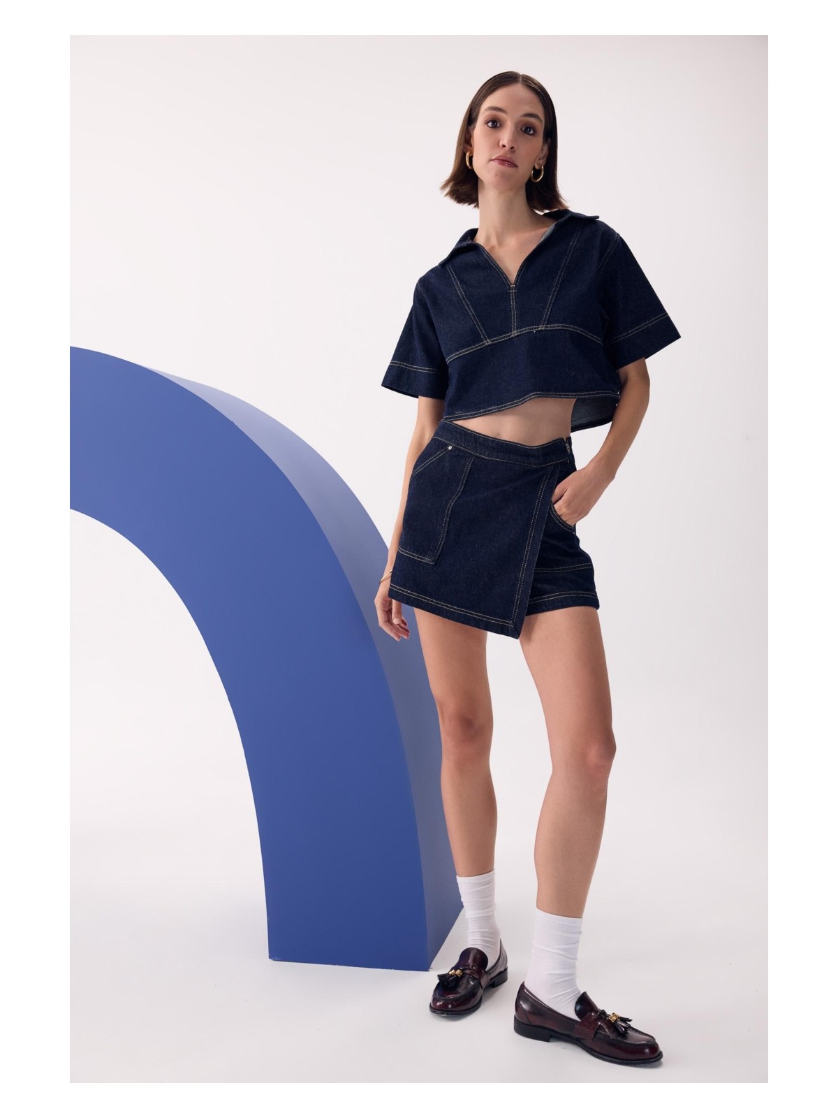 DeFacto Yüksek Bel Fermuarlı Cepli Jean Şort Etek D3722AX24AU