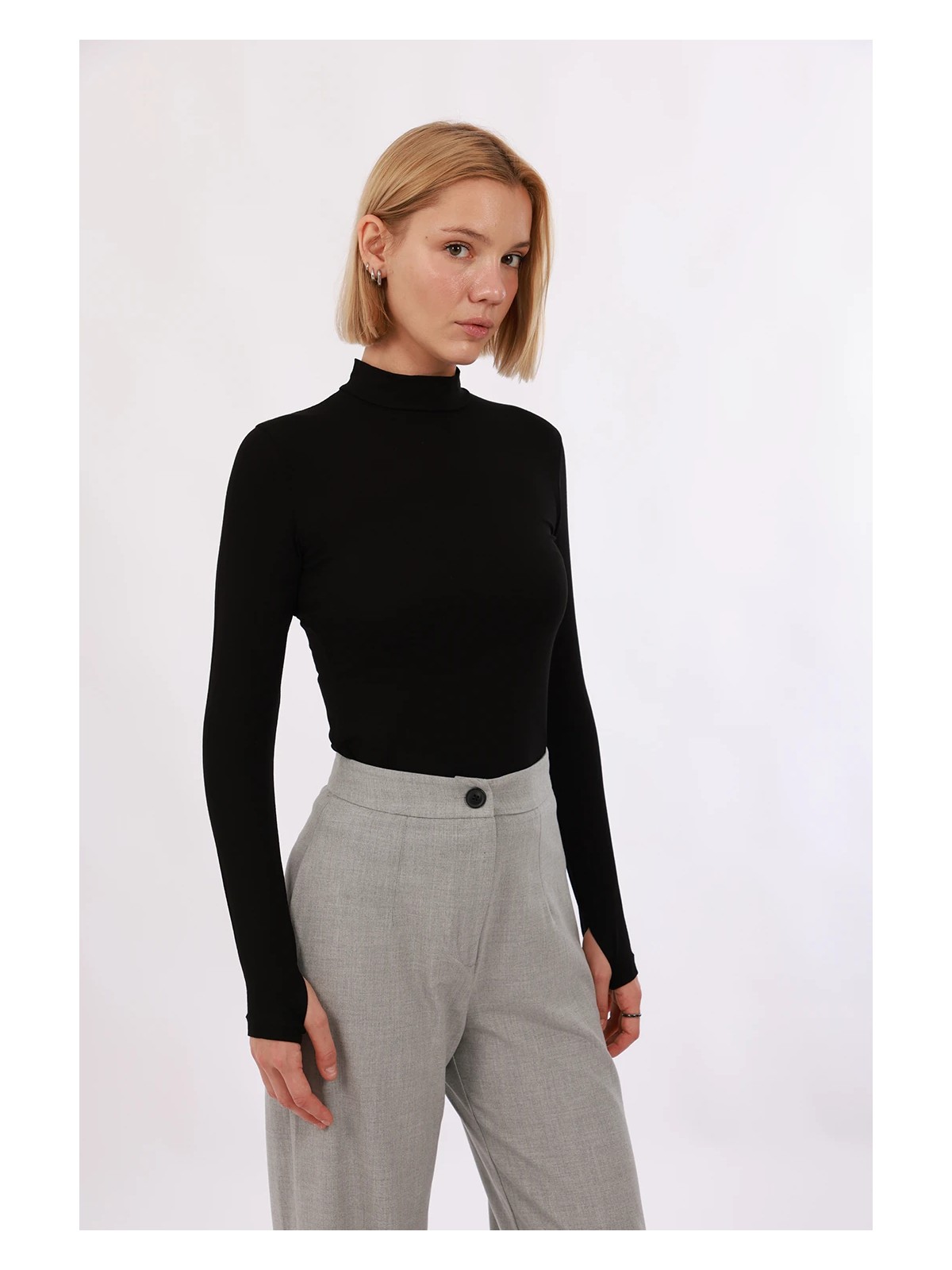 Yade Fashion Kadın Parmak Detaylı Body