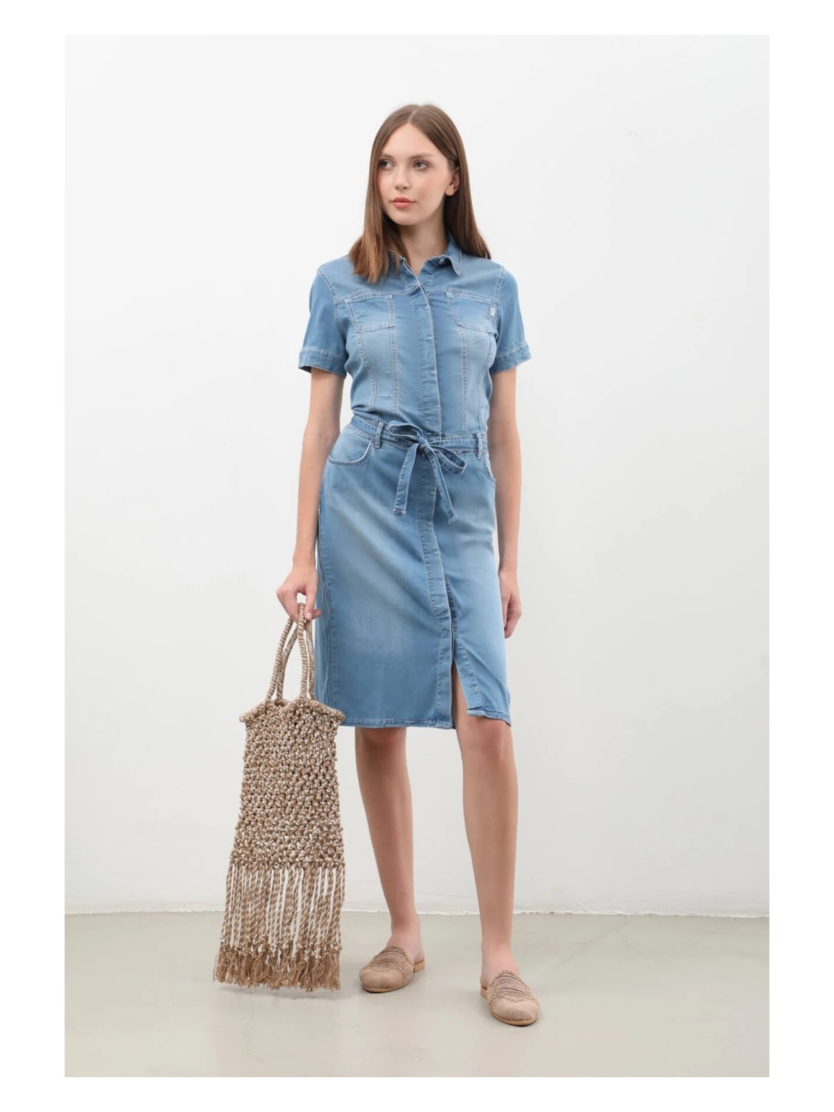 Banny Jeans Markapia Home Kadın Kemer Detaylı Düğmeli Kısa Jean Elbise